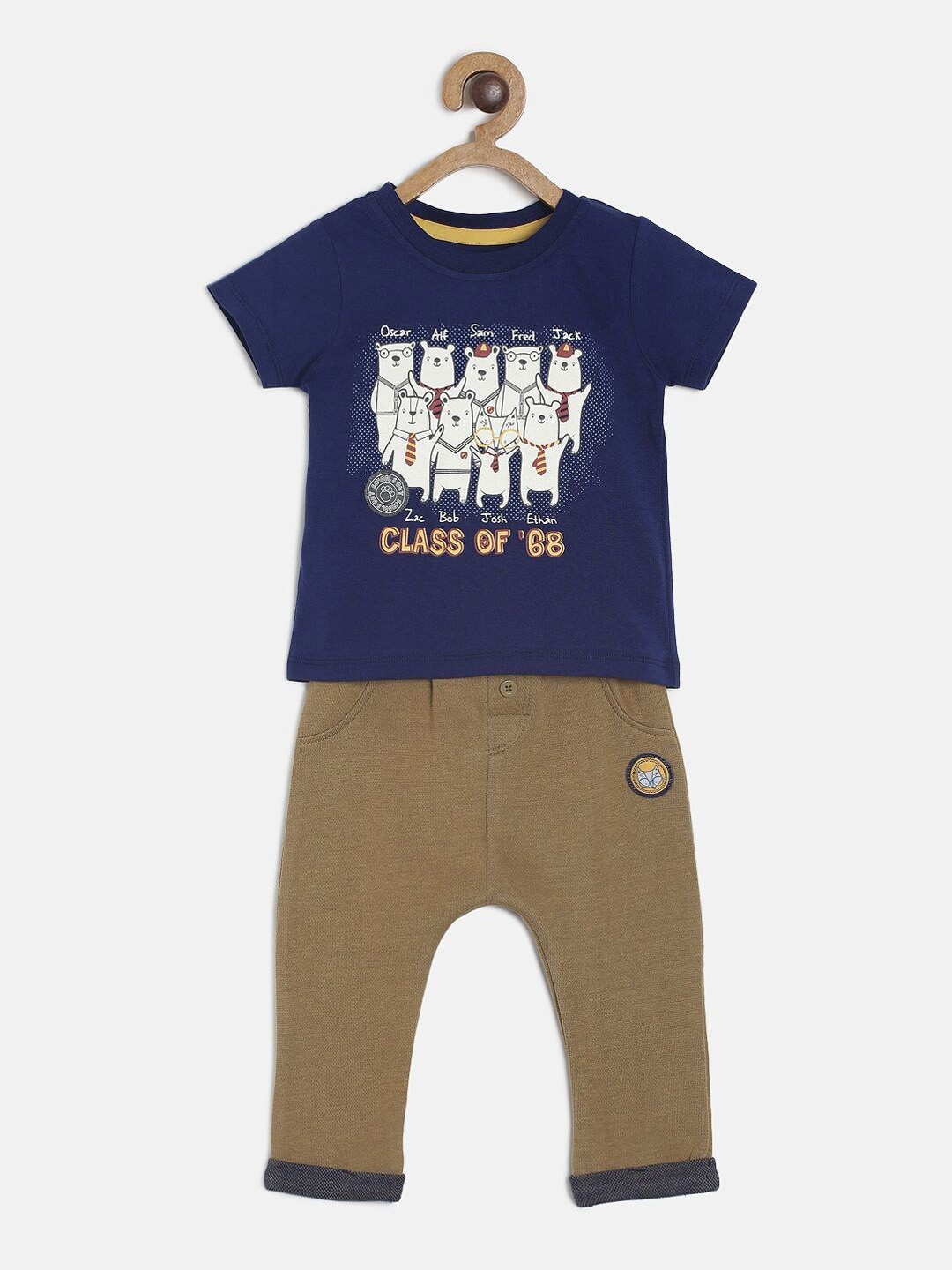 

MINI KLUB Boys Navy Blue & Brown Printed T-shirt with Trousers