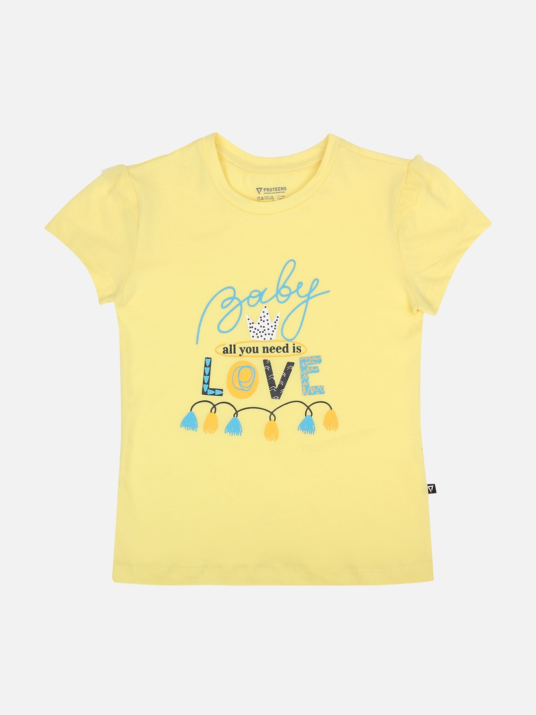 

PROTEENS Girls Yellow Printed Round Neck T-shirt