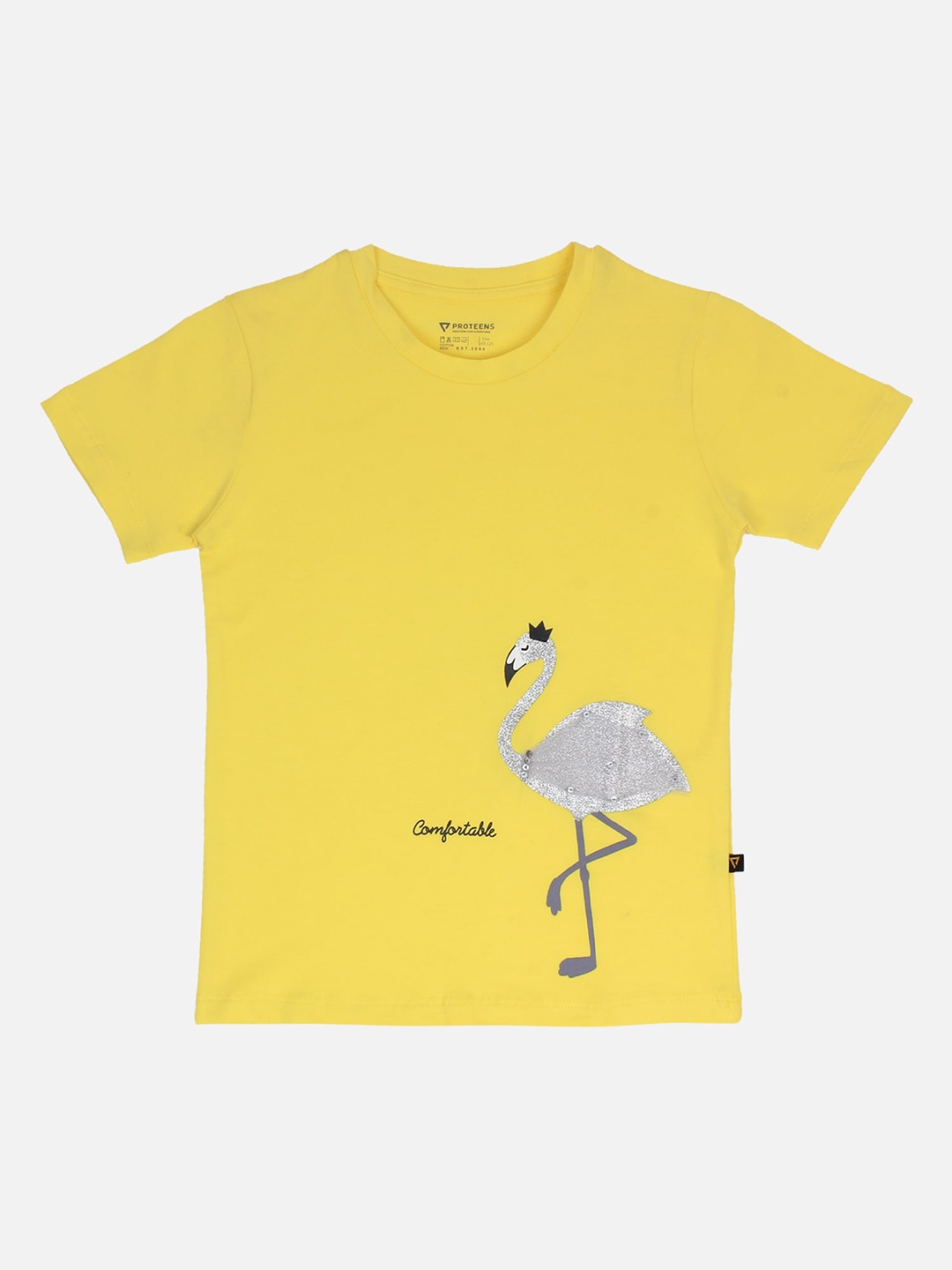 

PROTEENS Girls Yellow Printed Round Neck T-shirt