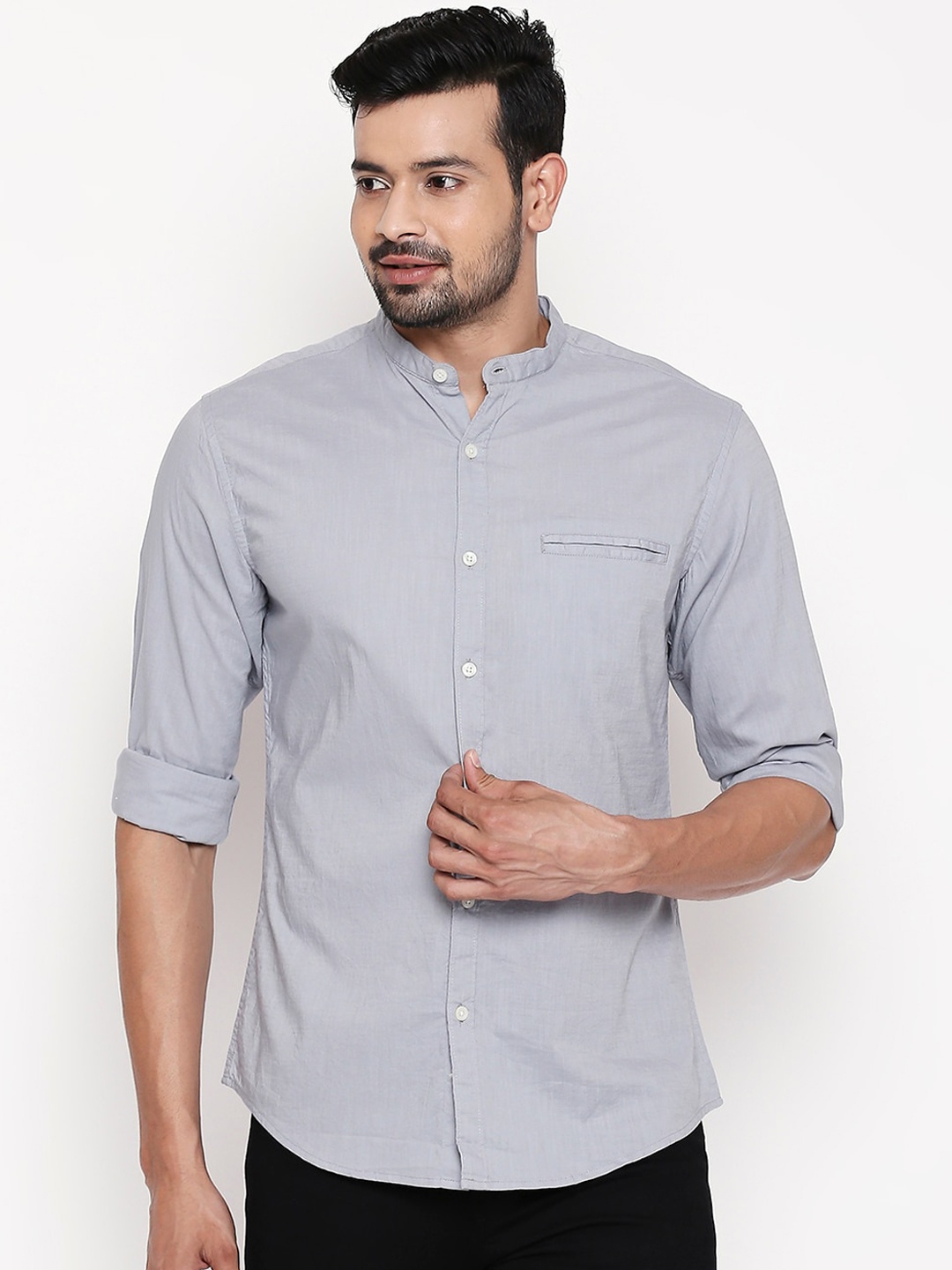 

BYFORD by Pantaloons Men Grey Slim Fit Solid Casual Shirt