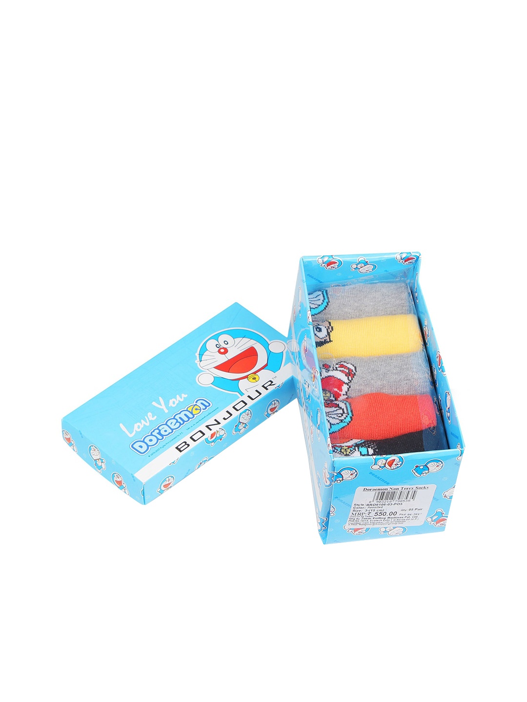 

Bonjour Boys Pack of 5 Assorted Ankle-Length Doraemon Socks