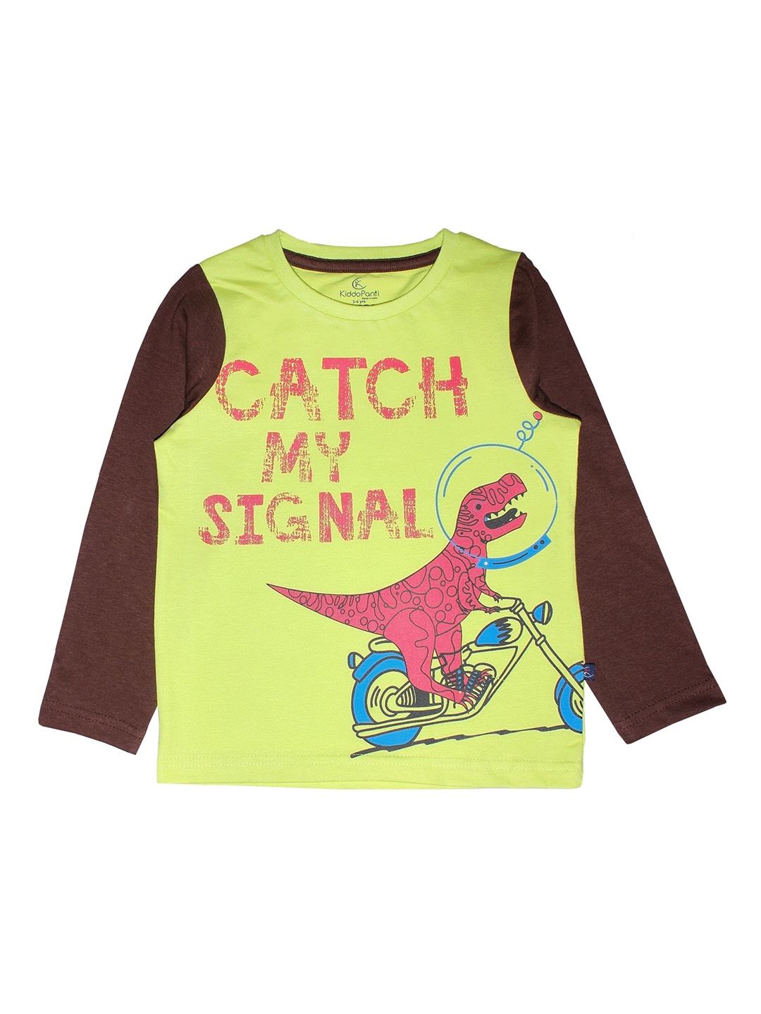 

KiddoPanti Boys Yellow Printed Round Neck Pure Cotton T-shirt