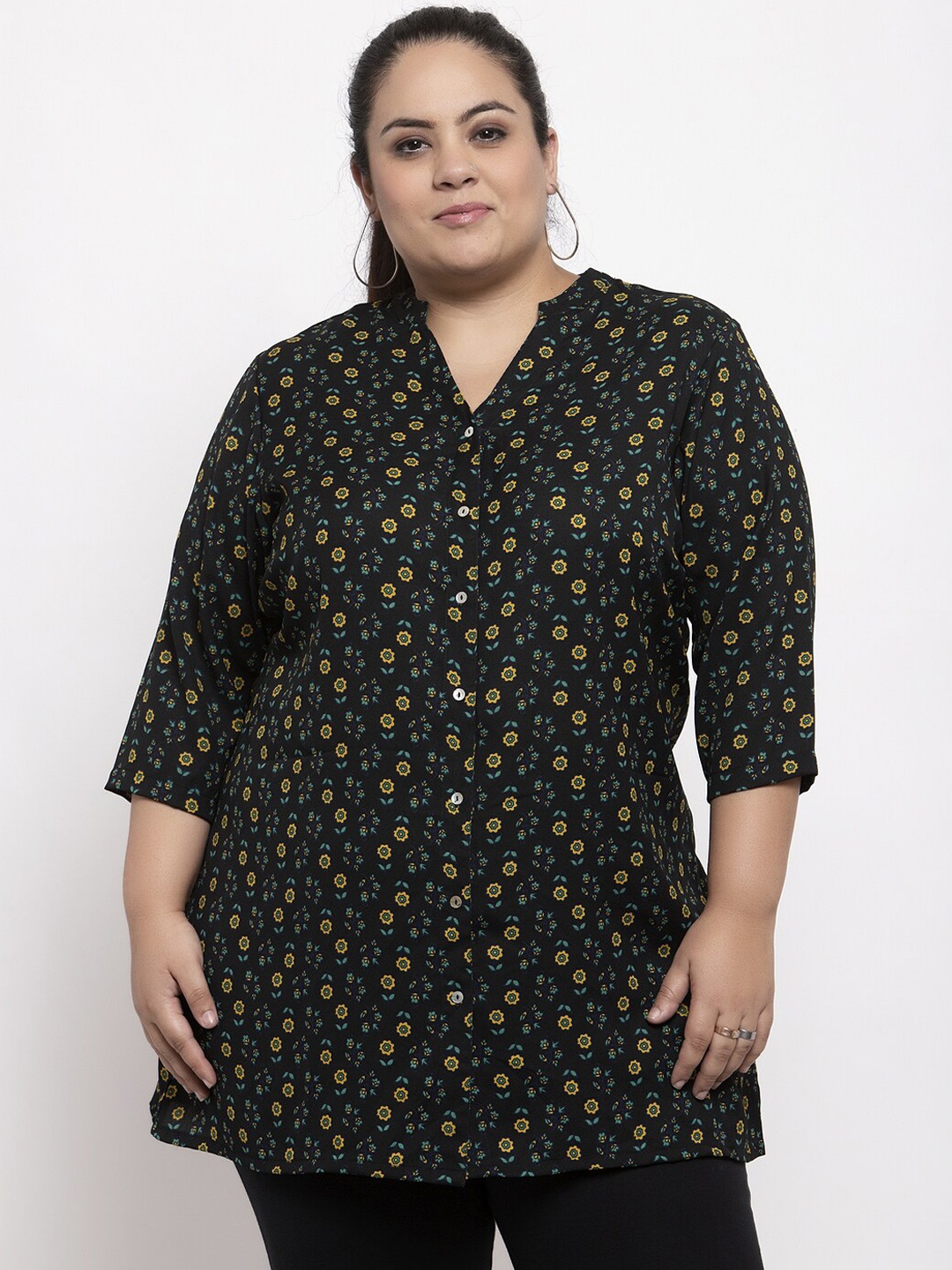 

plusS Women's Black & Yellow Printed Tunic
