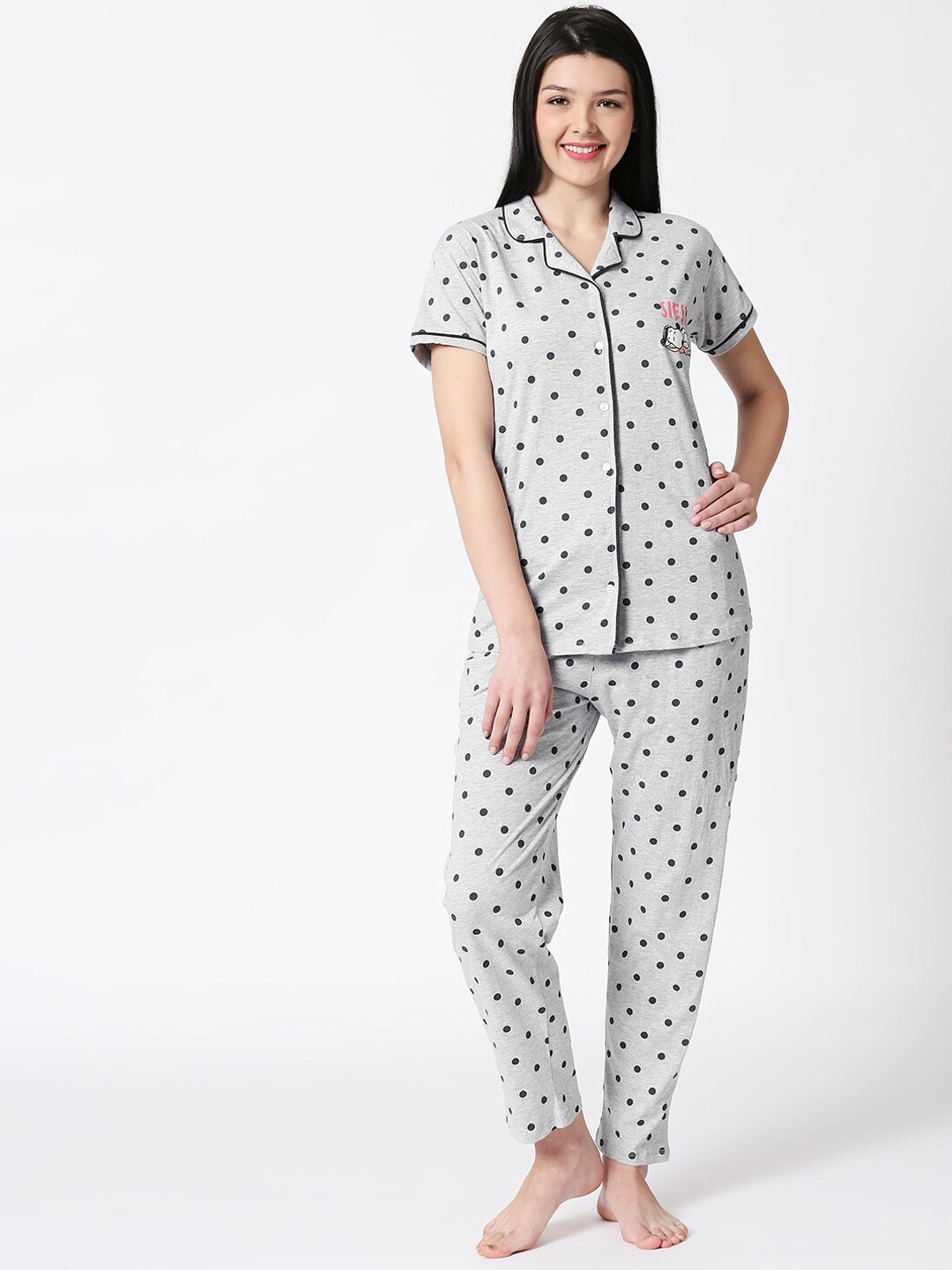 

I like me Women Grey & Black Printed Night suit