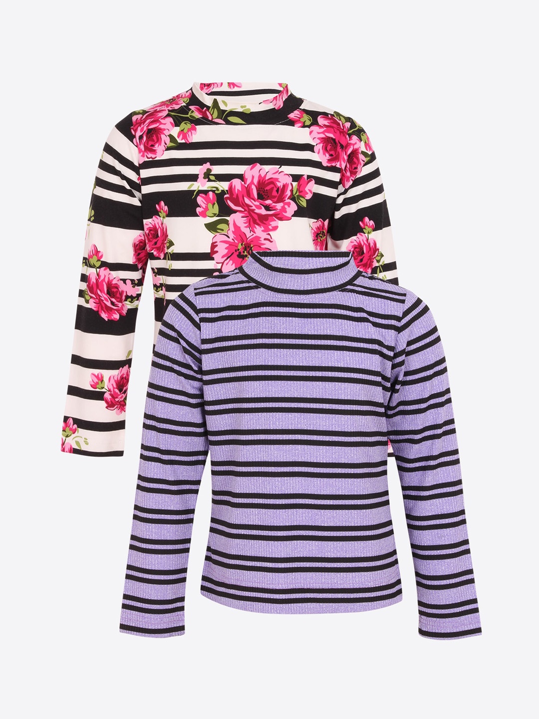 

CUTECUMBER Girls Blue Striped Round Neck T-shirt