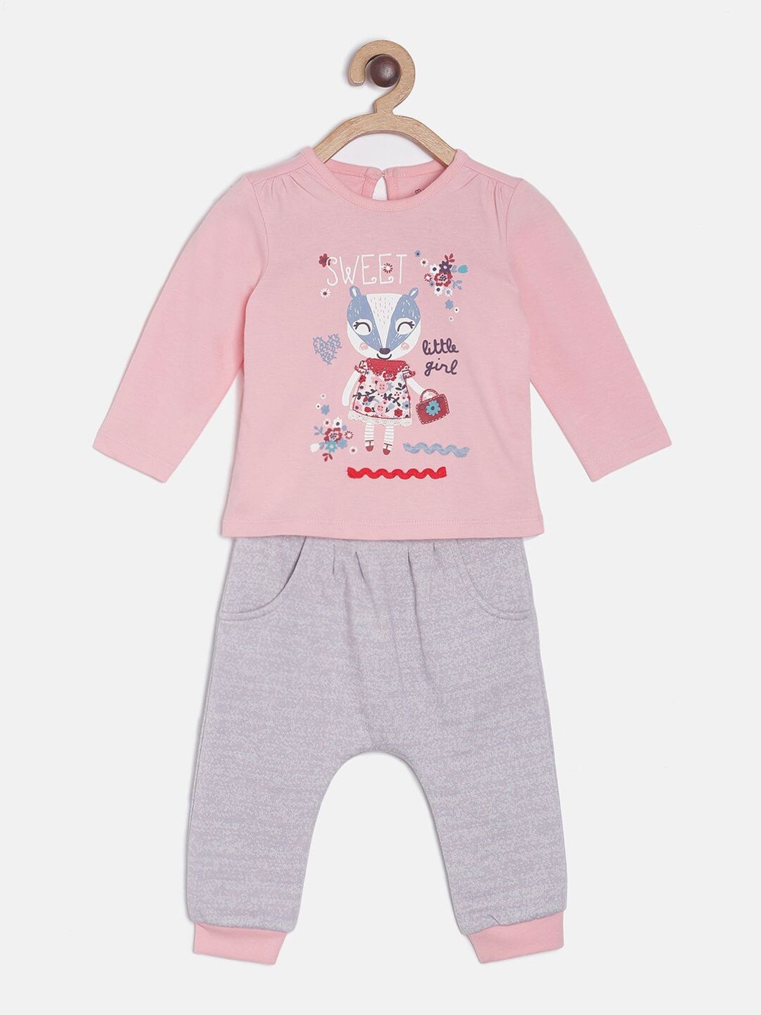 

MINI KLUB Girls Pink & Grey Printed Top with Trousers