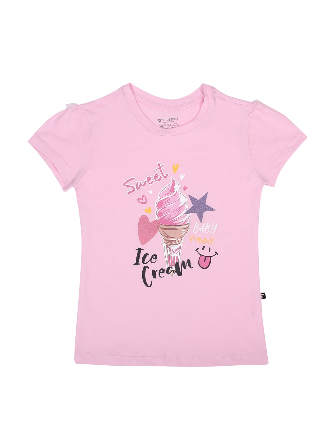 

PROTEENS Girls Pink & Black Printed Round Neck T-shirt