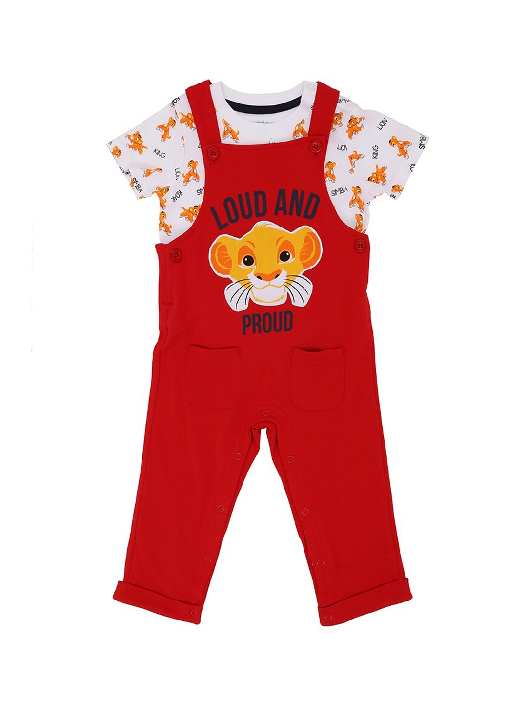

Pantaloons Baby Boys Red & White Printed Dungaree with T-shirt
