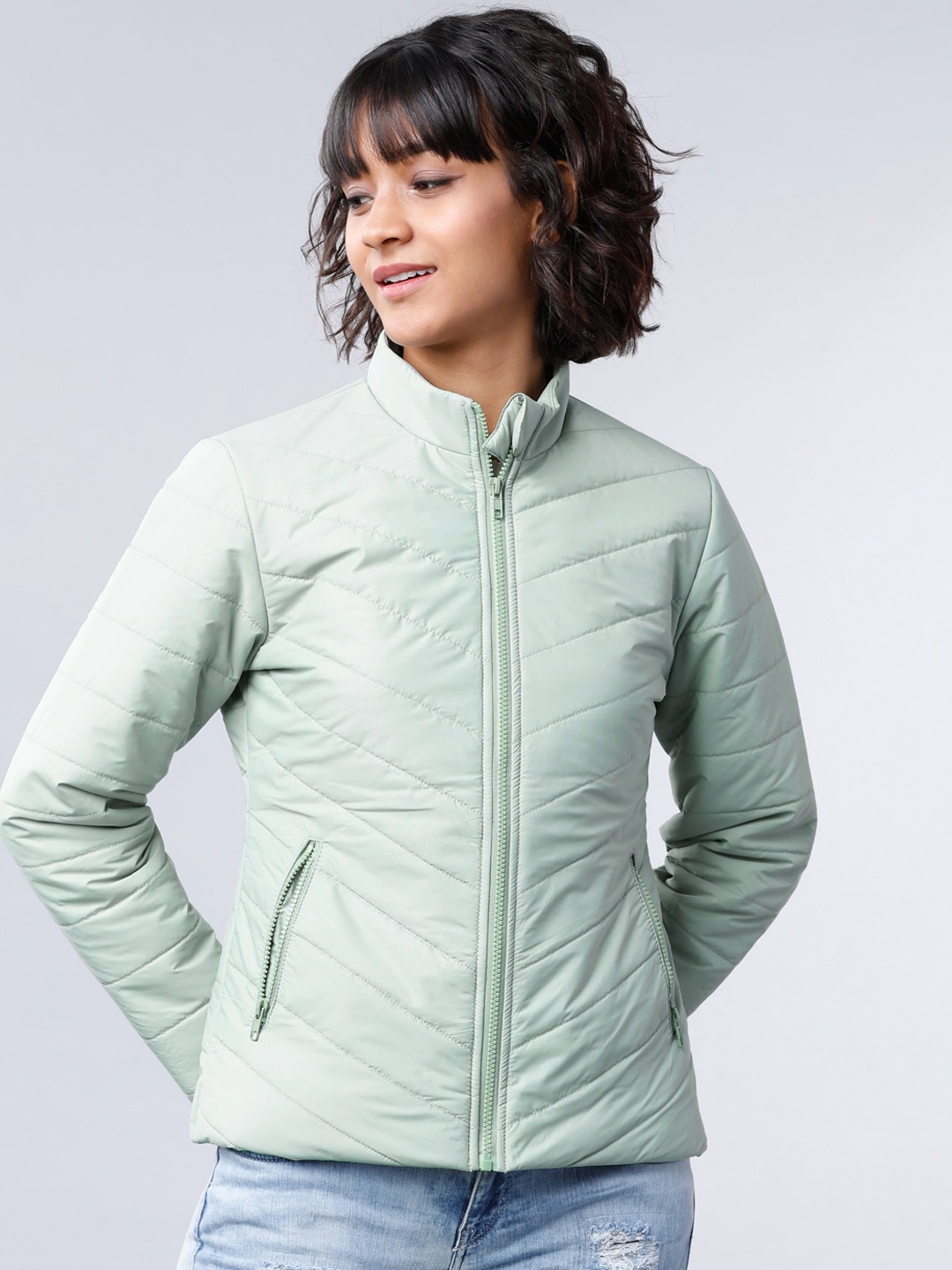 

Tokyo Talkies Women Green Solid Padded Jacket