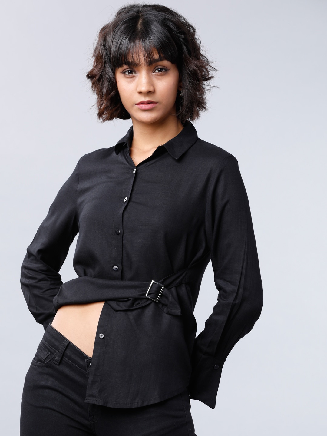 

CHIC BY TOKYO TALKIES Women Black Regular Fit Solid Casual Shirt