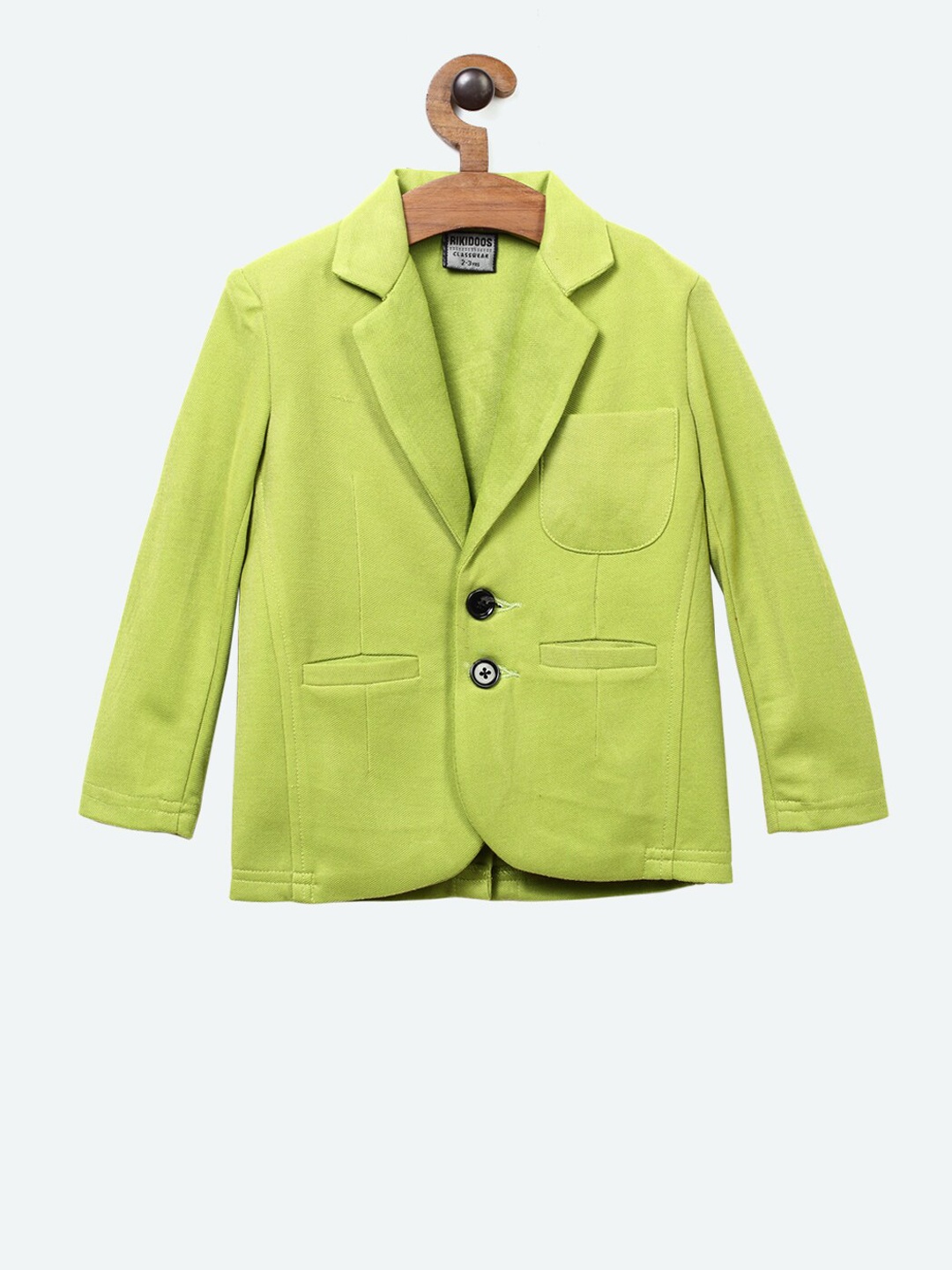 

RIKIDOOS Boys Green Solid Regular-Fit Single-Breasted Blazer