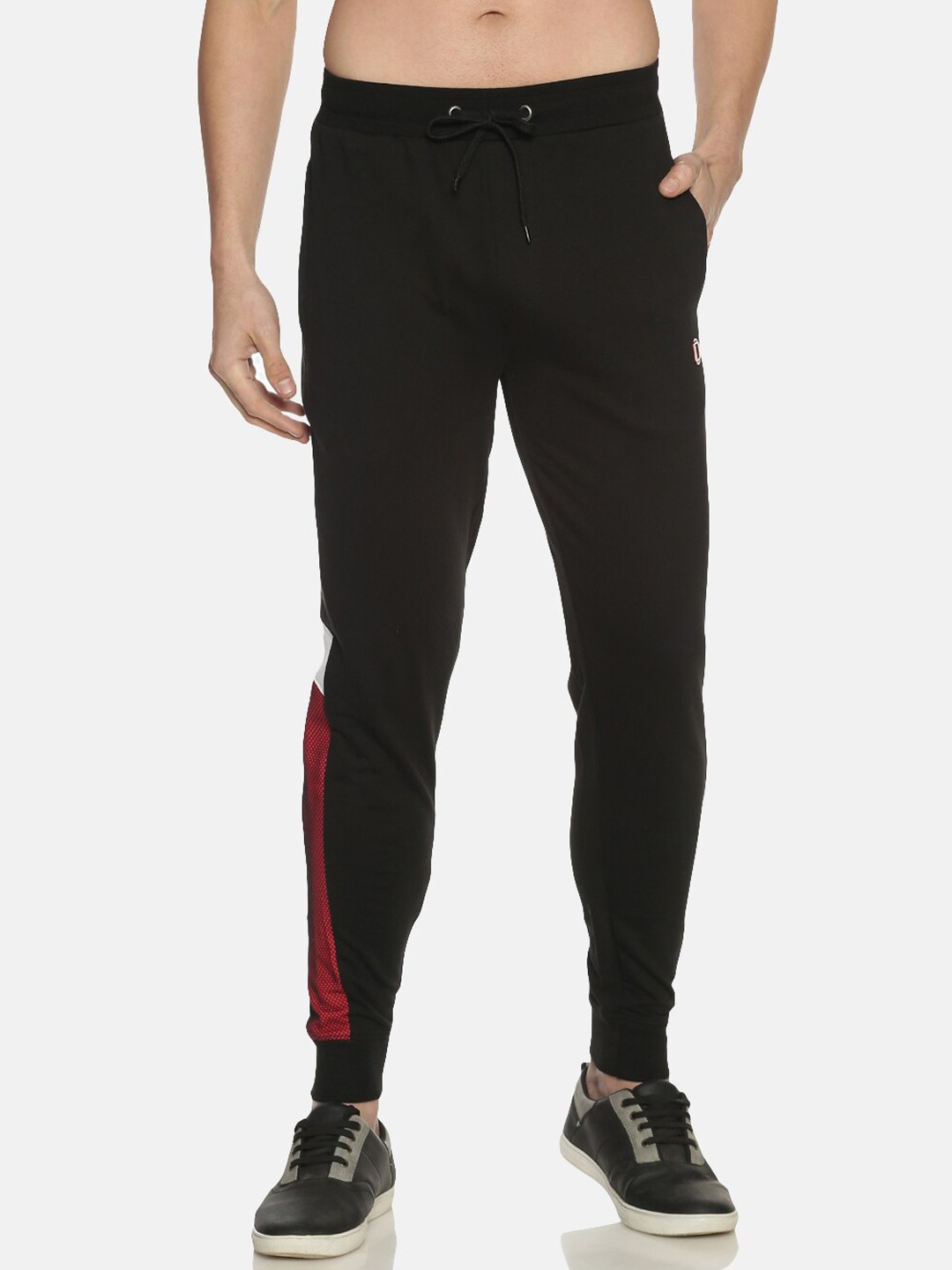 

Dollar Men Black & Maroon Colorblocked Slim-Fit Joggers