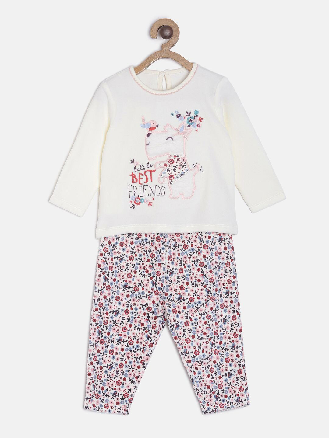 

MINI KLUB Girls Off-White Printed T-shirt with Pyjamas