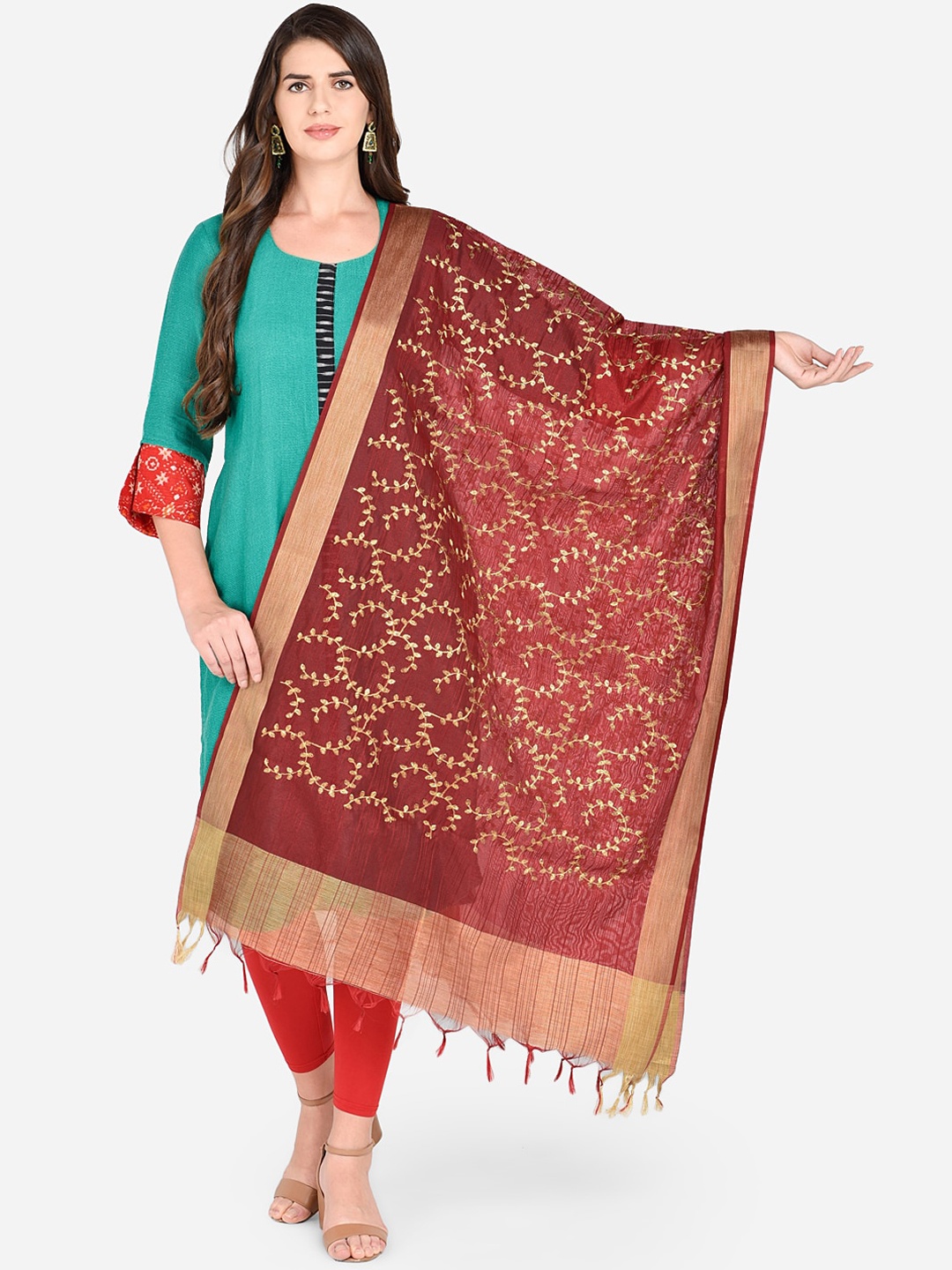 

Dupatta Bazaar Maroon & Gold-Toned Embroidered Dupatta