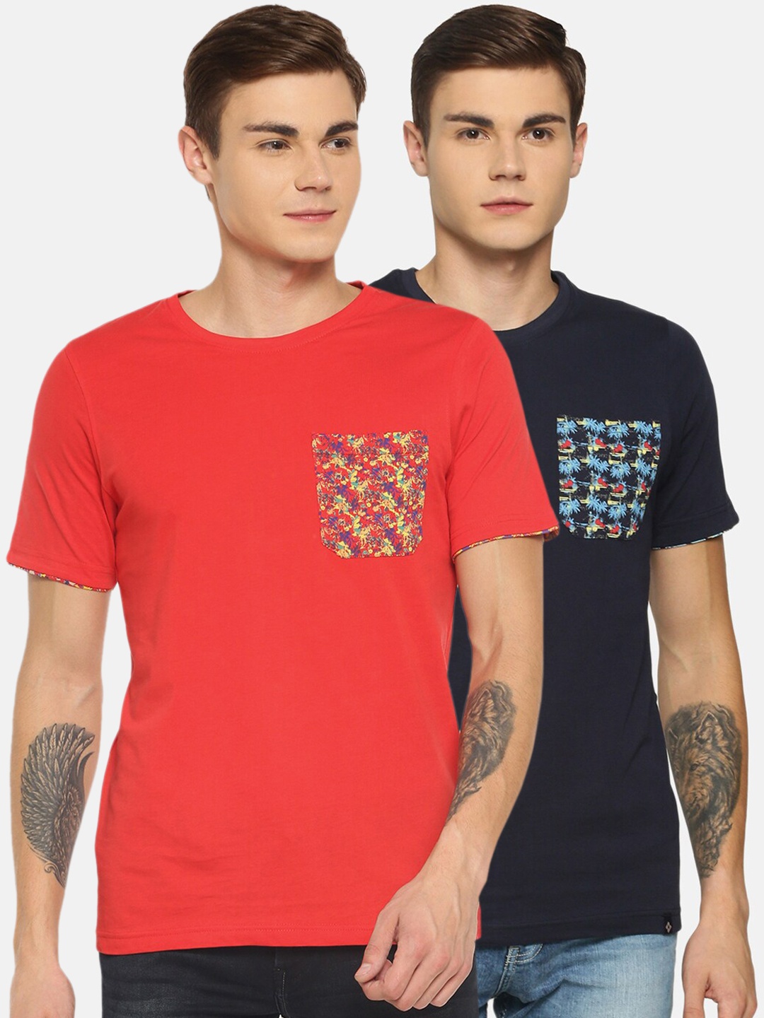 

Dollar Men Pack Of 2 Red Solid Round Neck T-shirts