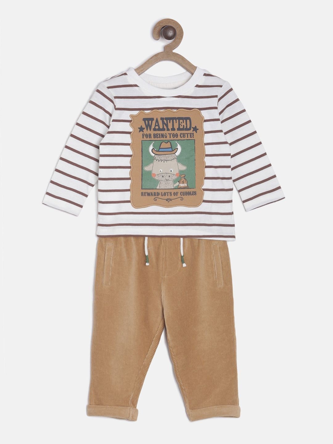 MINI KLUB Boys Off-White & Khaki Striped Shirt with Trousers