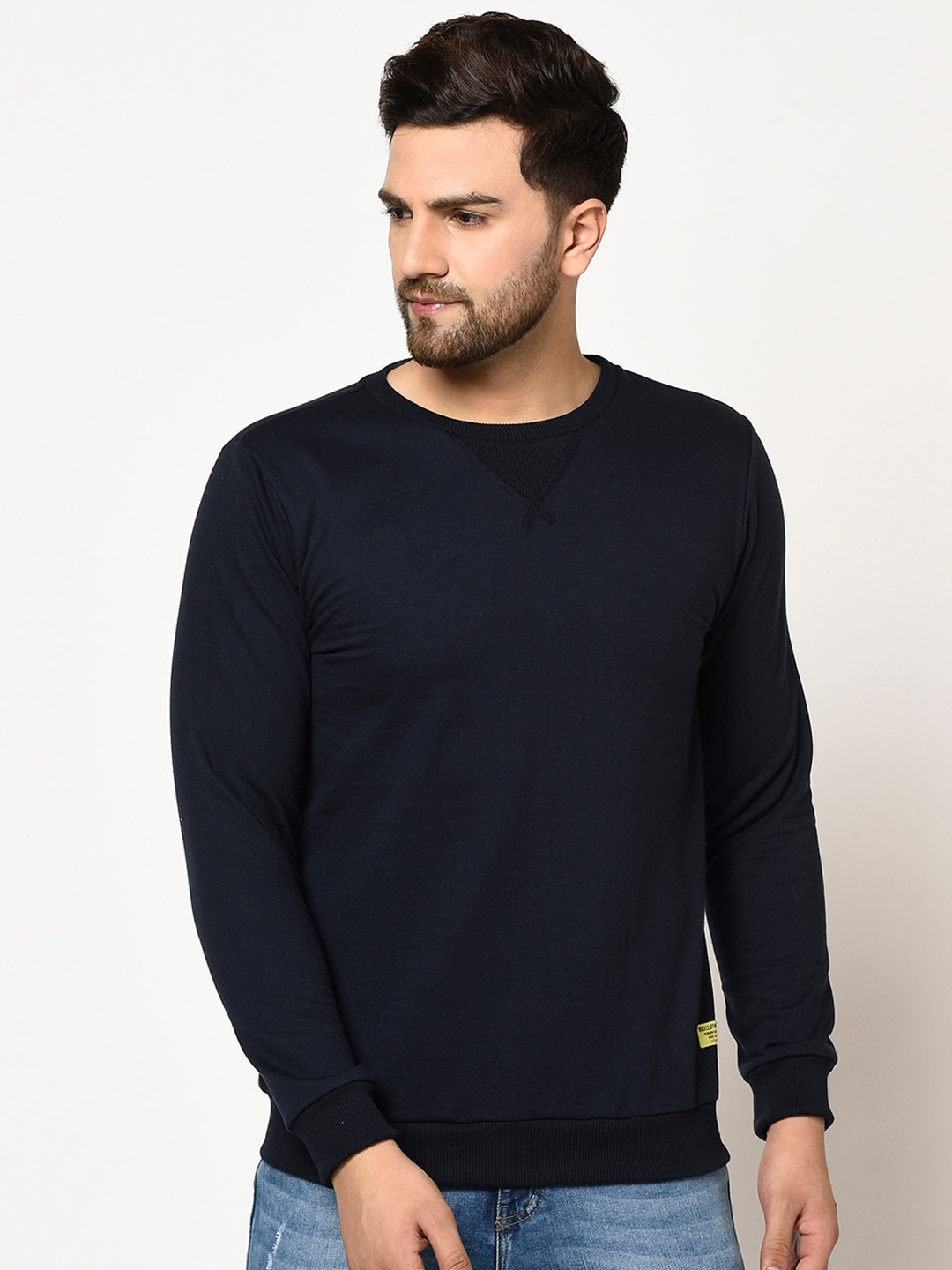 Rigo Men Solid Casual Pullover Sweatshirt, Navy blue