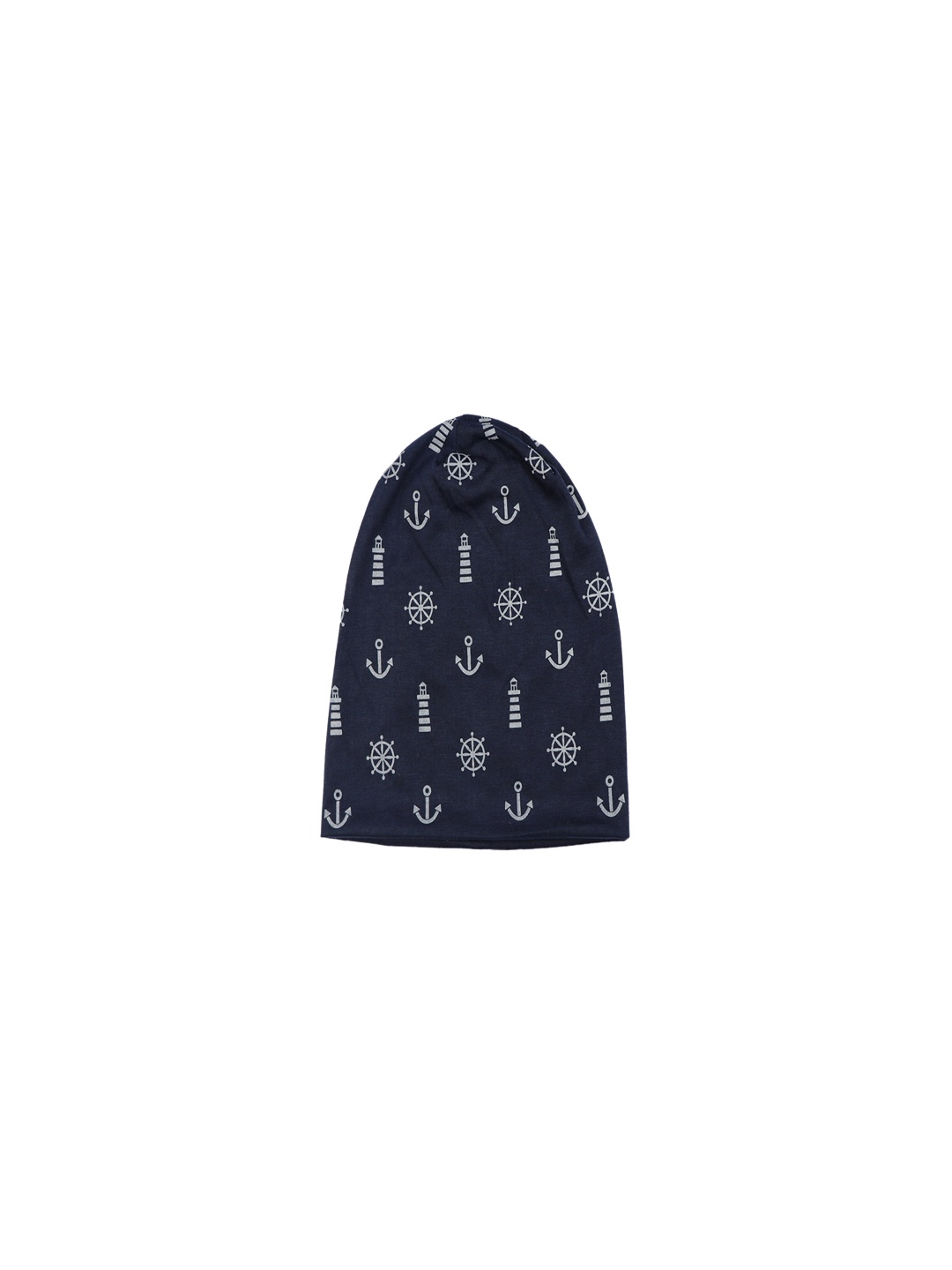 Bunnywave Unisex Navy Blue & White Printed Beanie