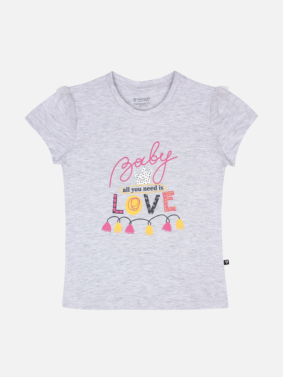 

PROTEENS Girls Grey Printed Round Neck T-shirt