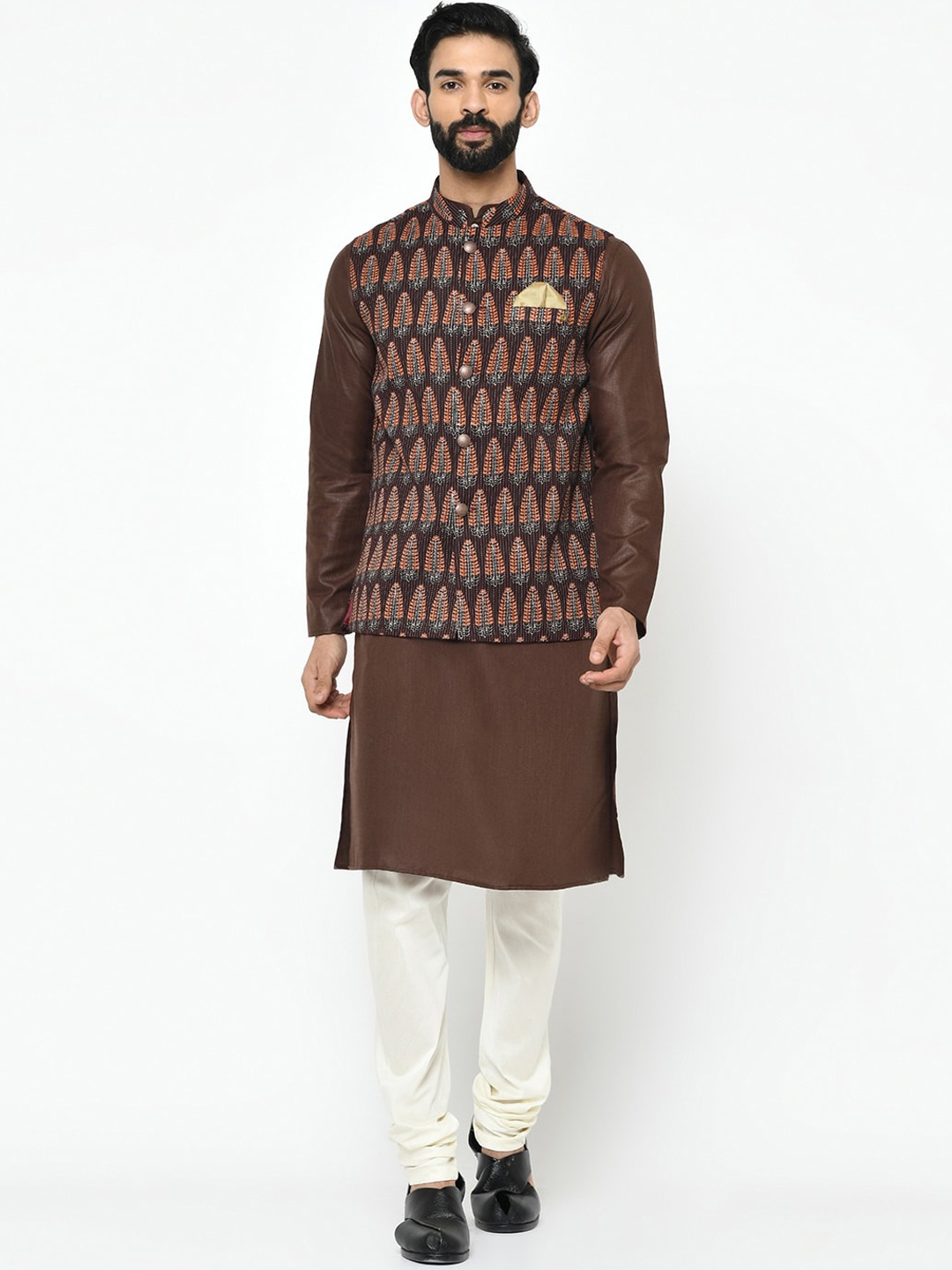 

KISAH Men Brown Solid Kurta Set with Jacket