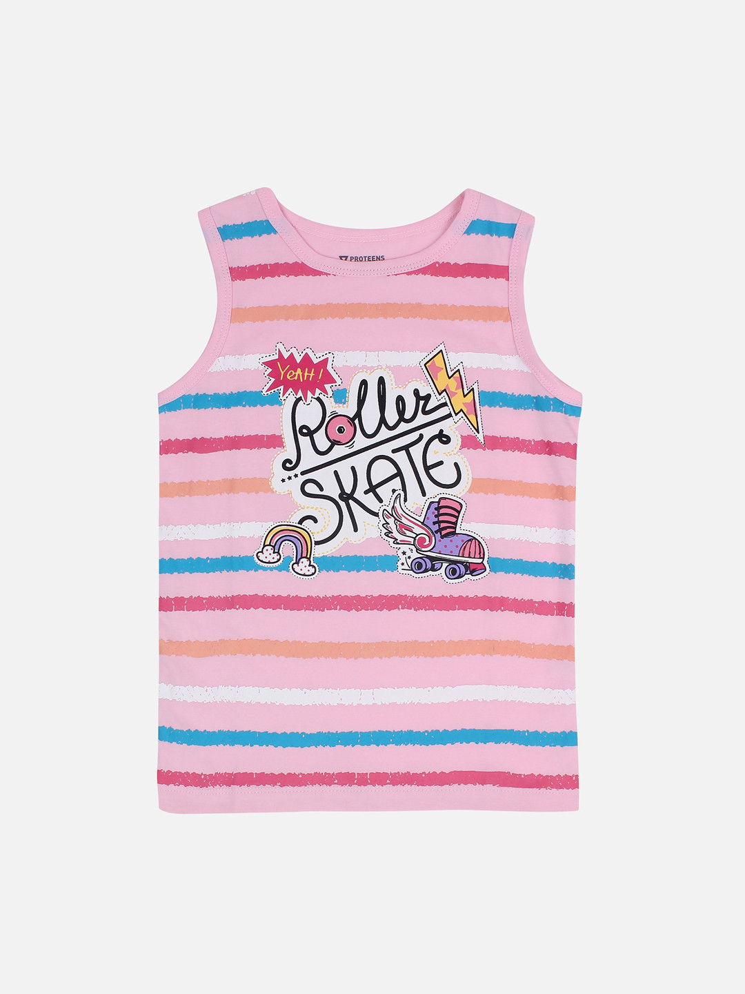 

PROTEENS Girls Pink Striped Round Neck T-shirt