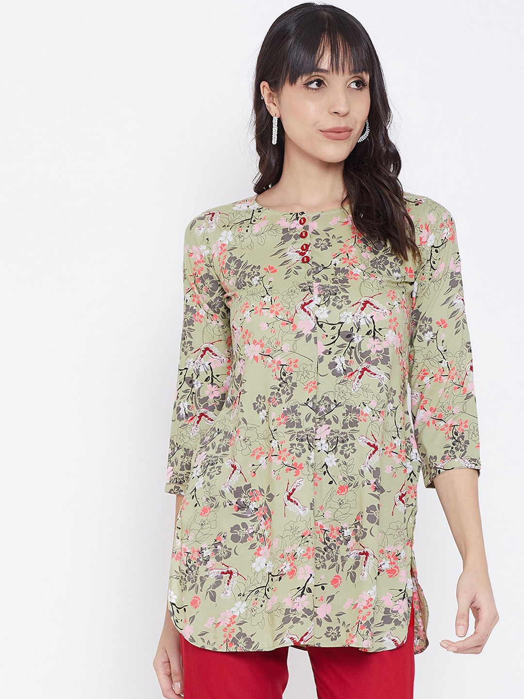 

Tissu Women Green Printed Kurti