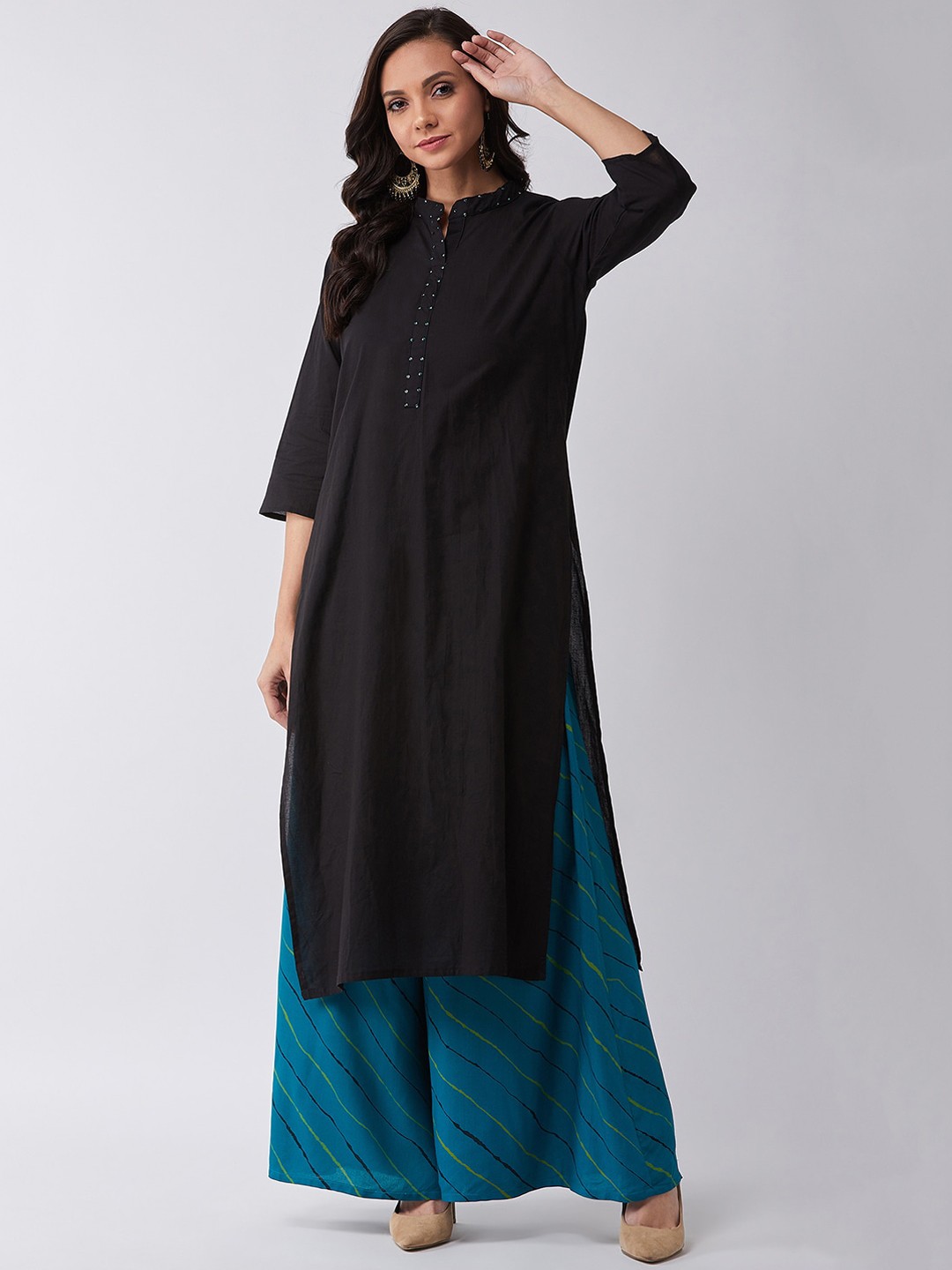 

InWeave Women Black Solid A-Line Kurta