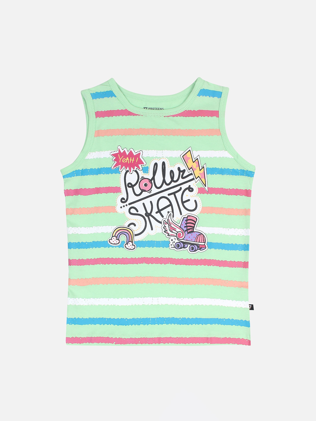 

PROTEENS Girls Multicoloured Striped Round Neck T-shirt, Multi