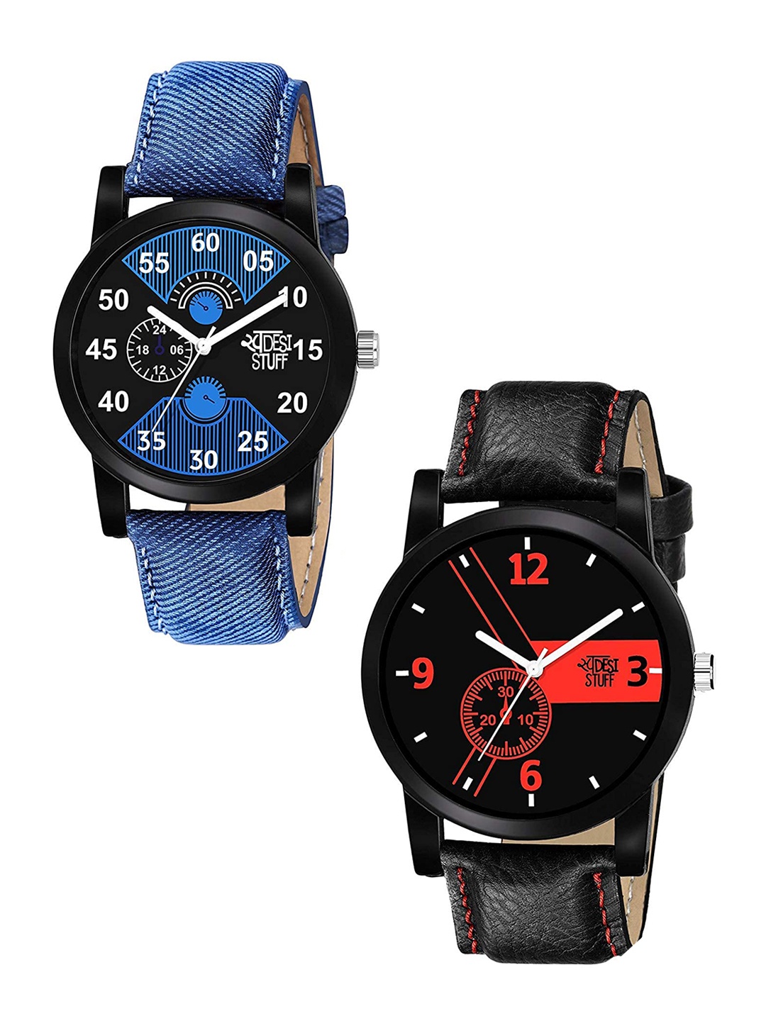 

SWADESI STUFF Boys Set Of 2 Black & Blue Analogue Watches lr 1red-2