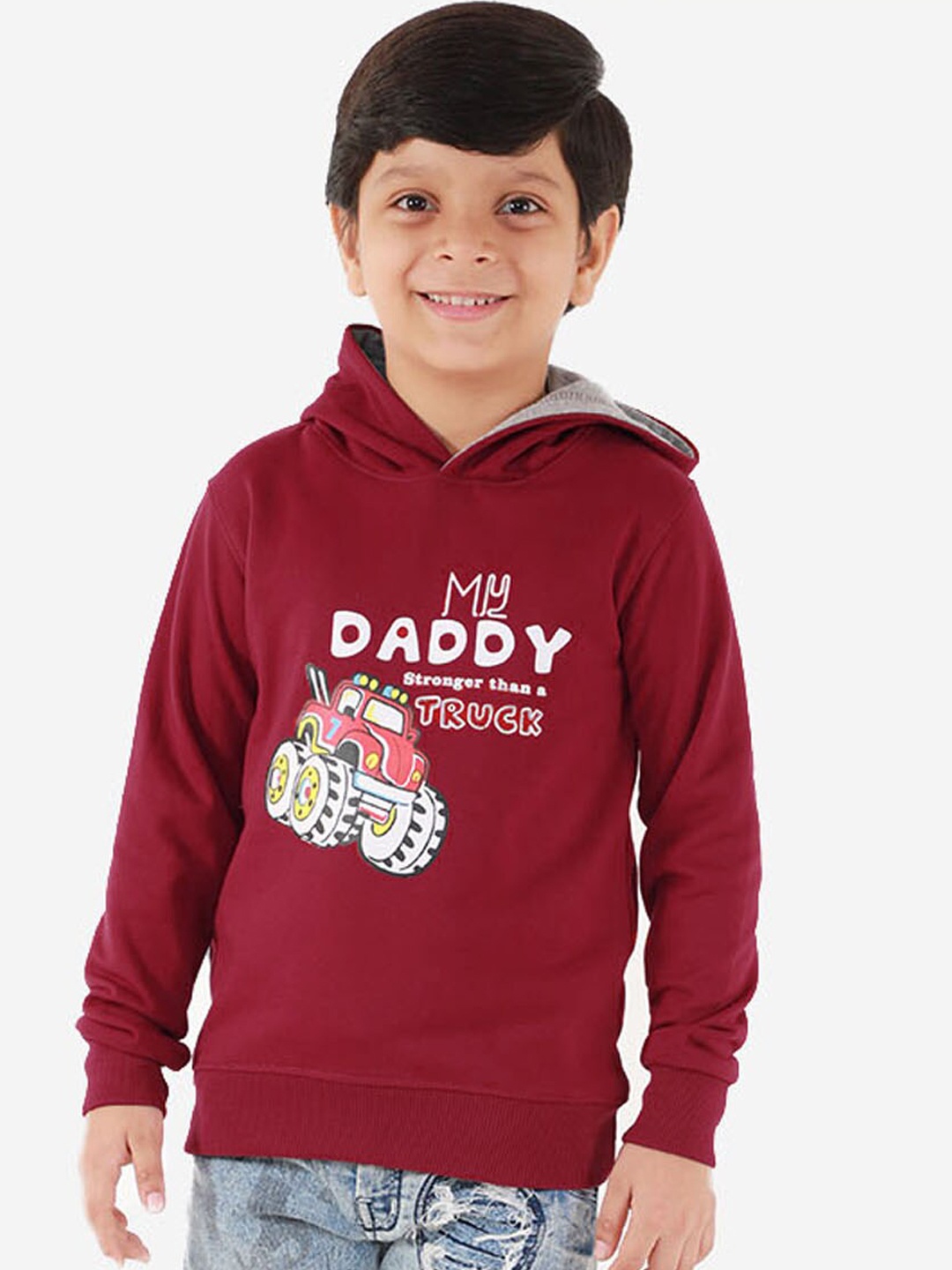 

Naughty Ninos Boys Maroon Printed Hooded Sweatshirt