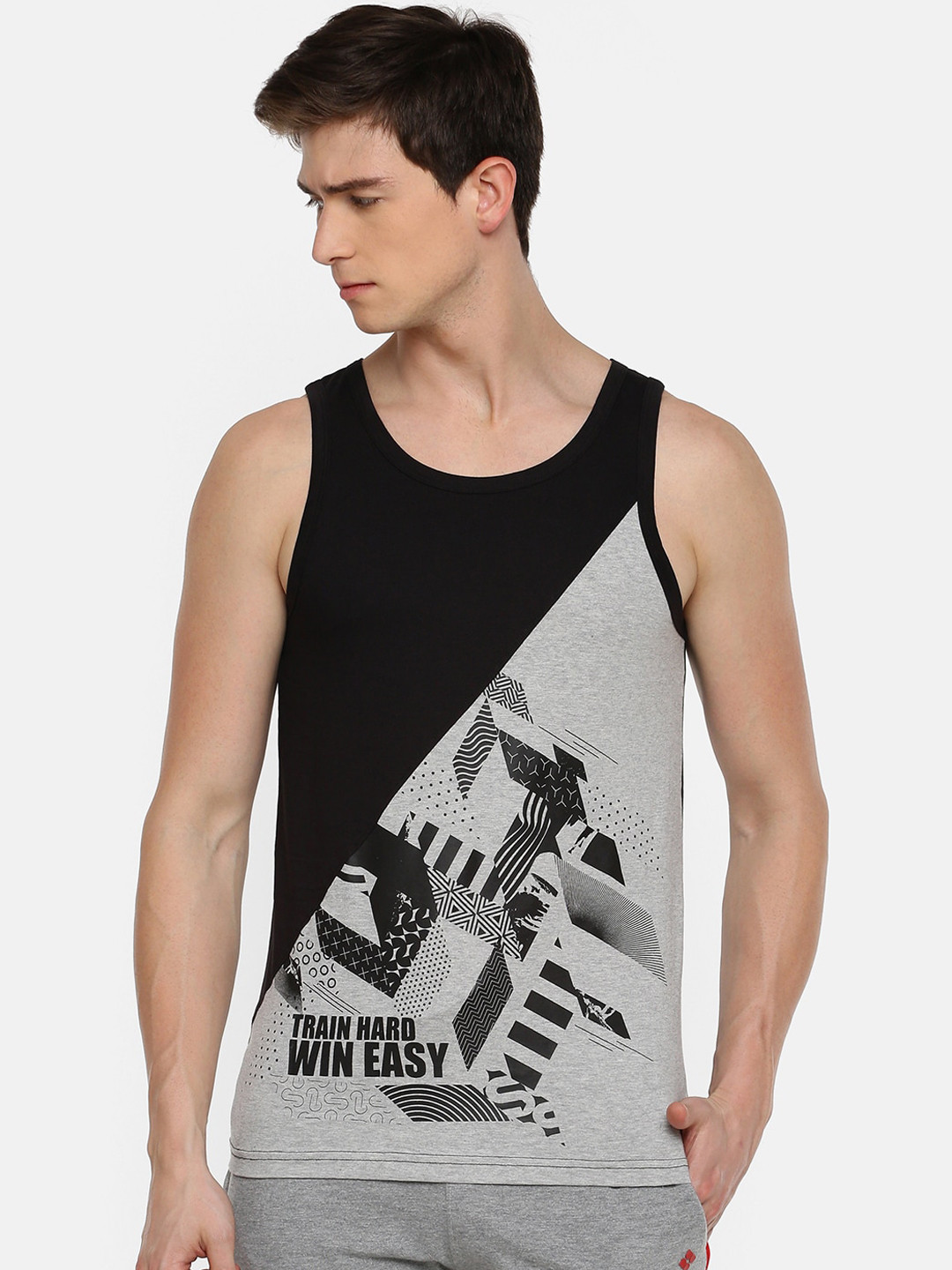 

Dollar Men Black & Grey Melange Printed Innerwear Vest AMTT-102-CM-PO1