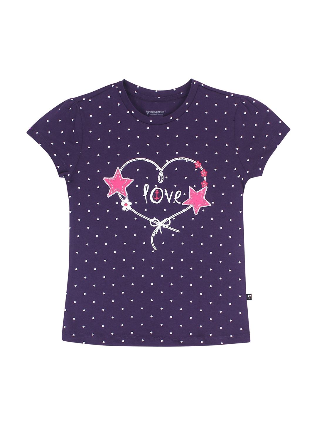 

PROTEENS Girls Purple Printed Polo Collar T-shirt