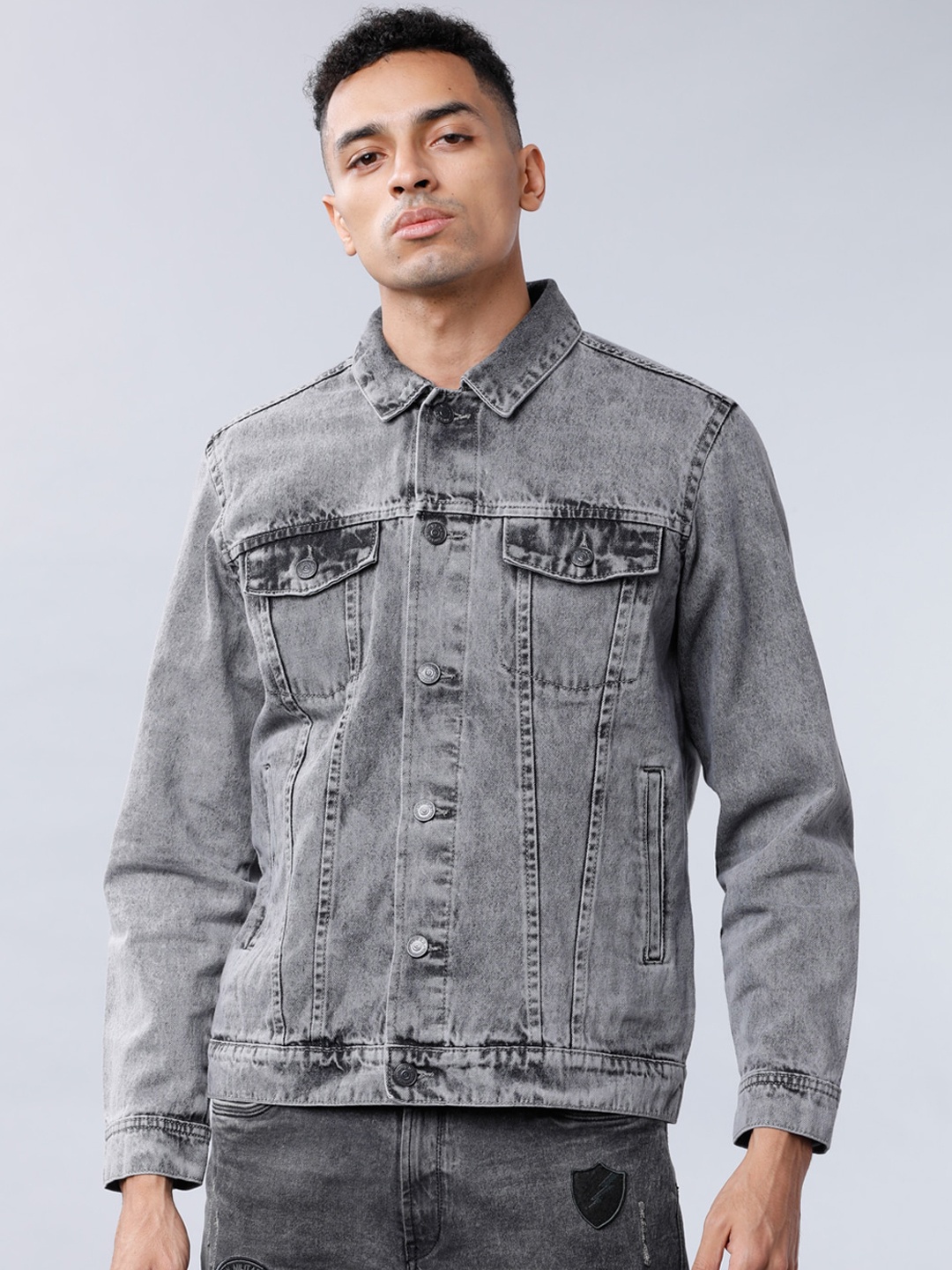 

HIGHLANDER Men Grey Solid Denim Jacket