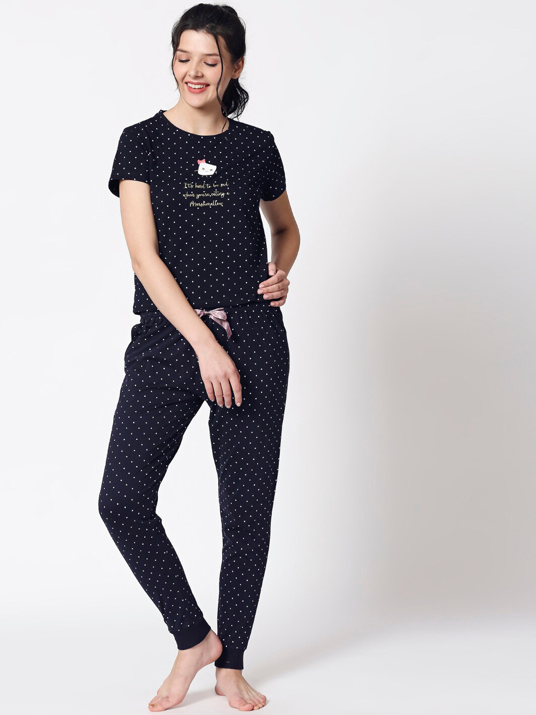 

I like me Women Navy Blue & White Printed Night Suit