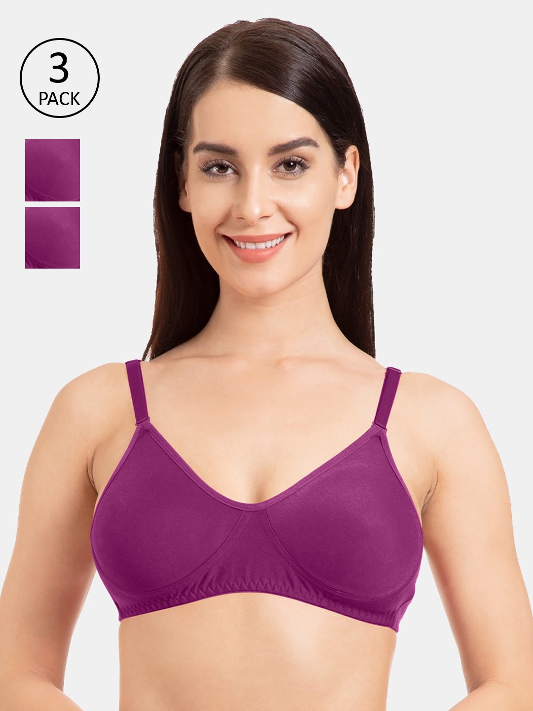 

Tweens Pack Of 3 Purple Solid Non-Wired Non Padded Everyday Bras TW-285-3PC-MG-30B