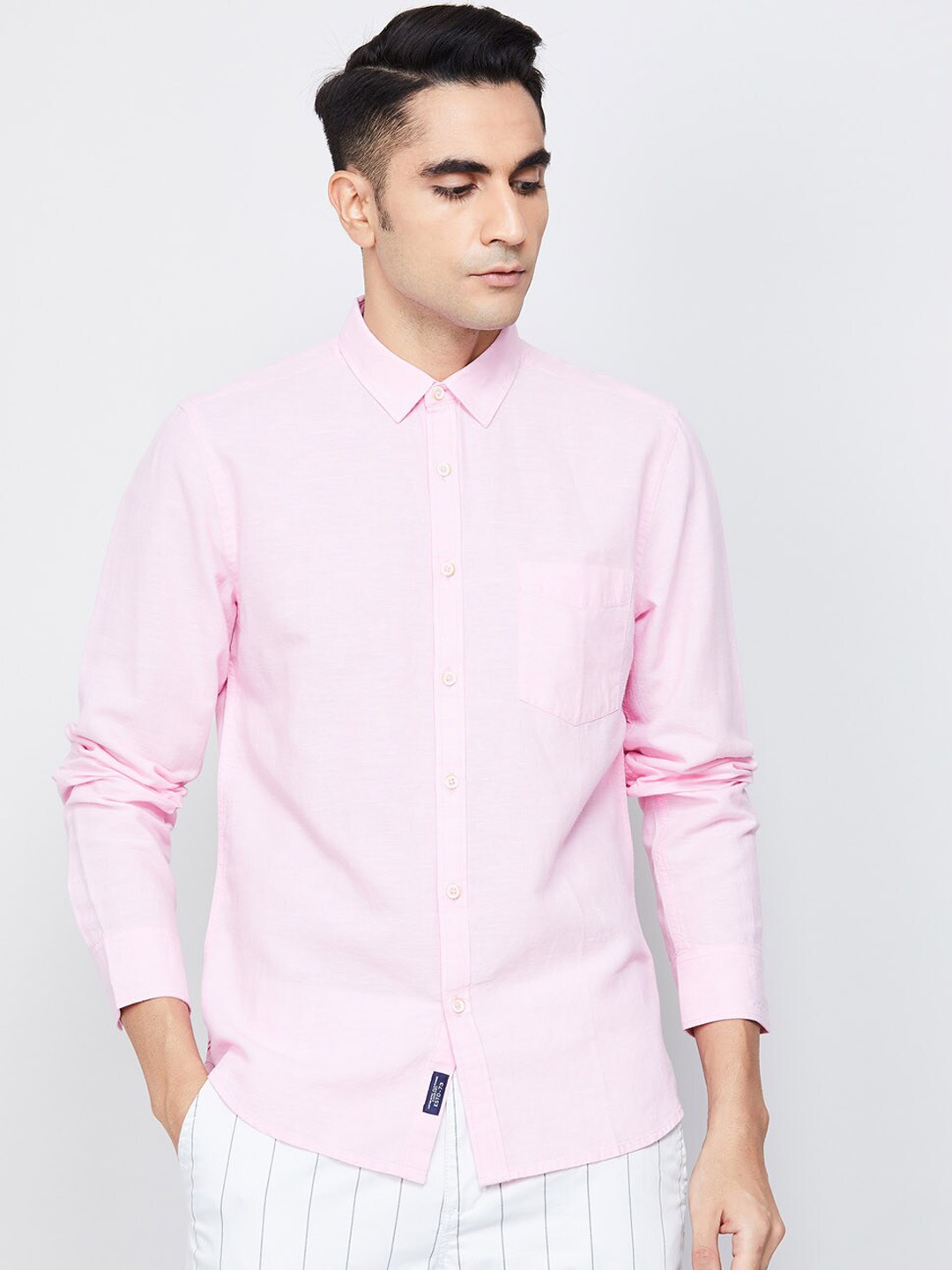 

max Men Pink Regular Fit Solid Casual Shirt