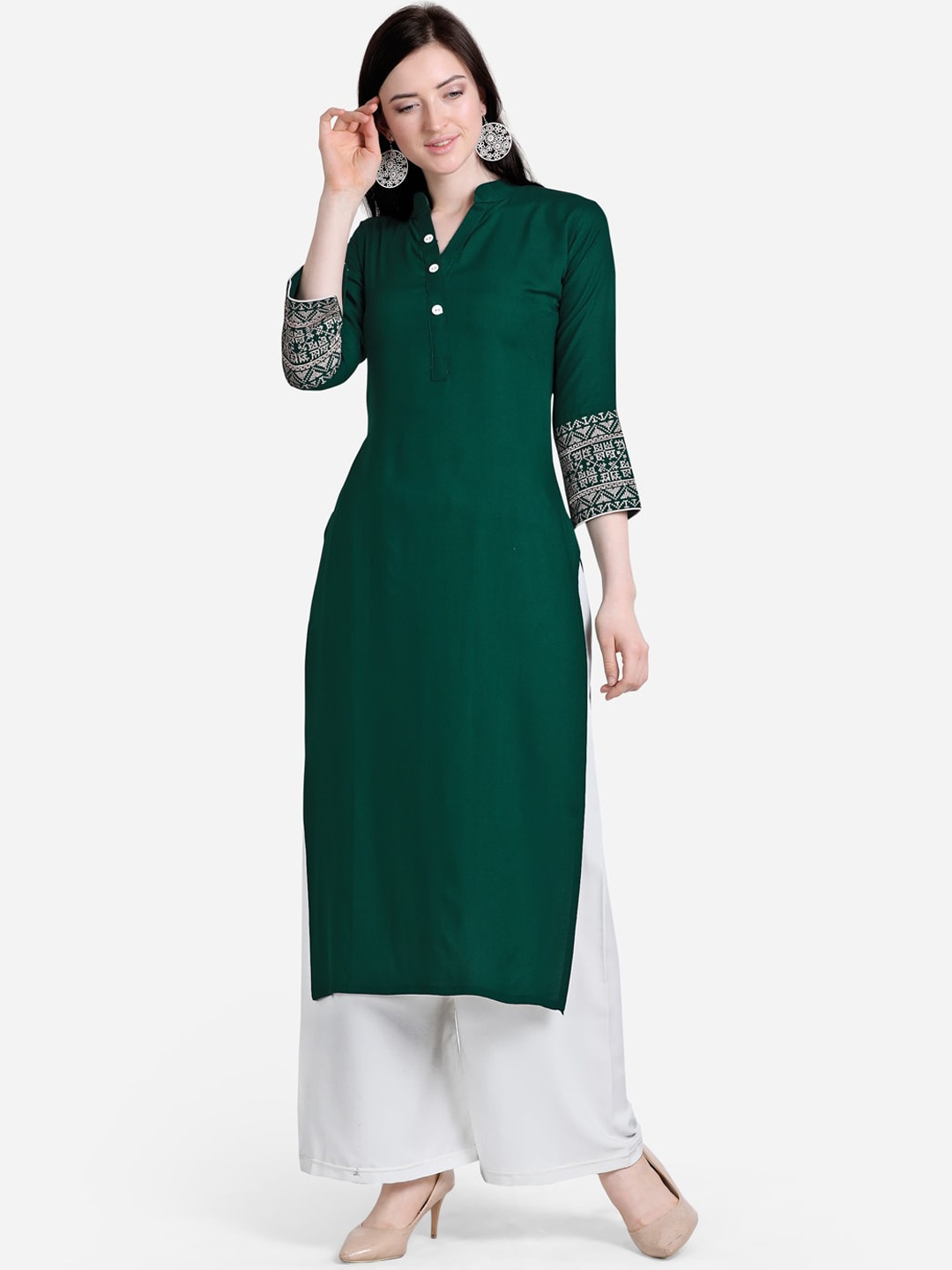 

Florence Women Green & White Solid Kurta with Palazzos