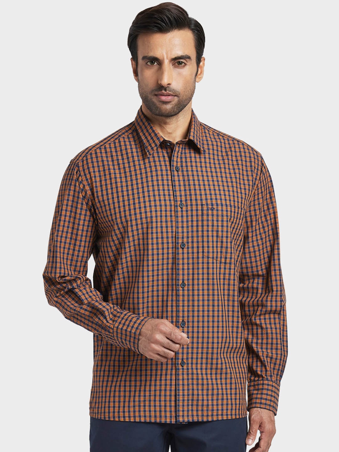 

ColorPlus Men Brown & Navy Blue Regular Fit Checked Casual Shirt