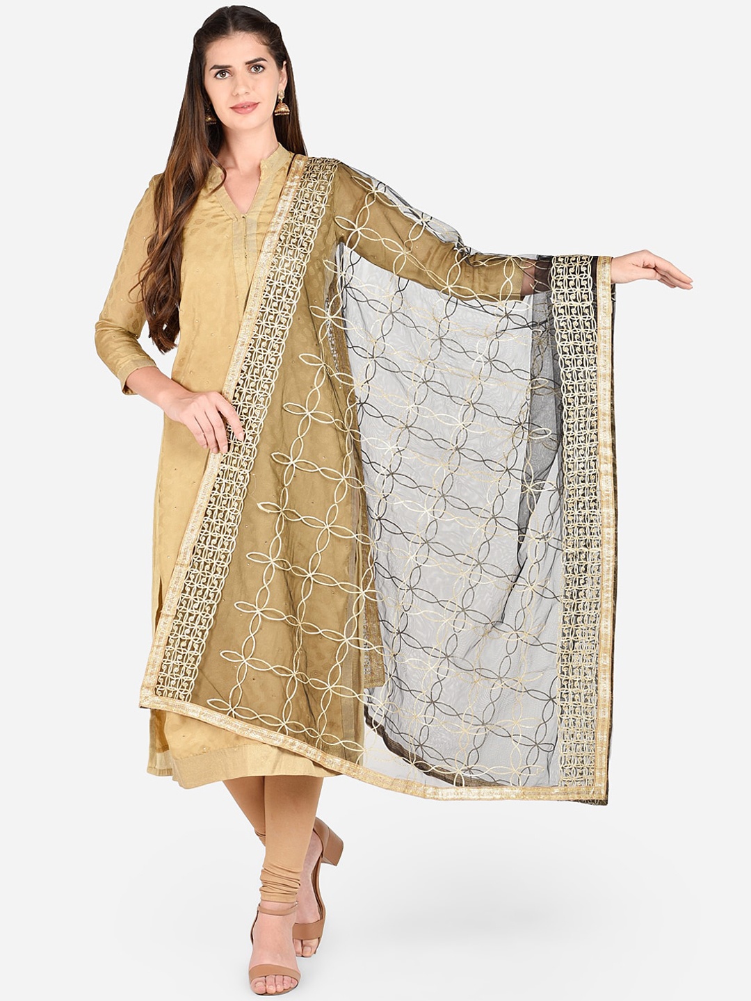 

Dupatta Bazaar Black & Gold-Toned Gotta Patti Embroidered Dupatta