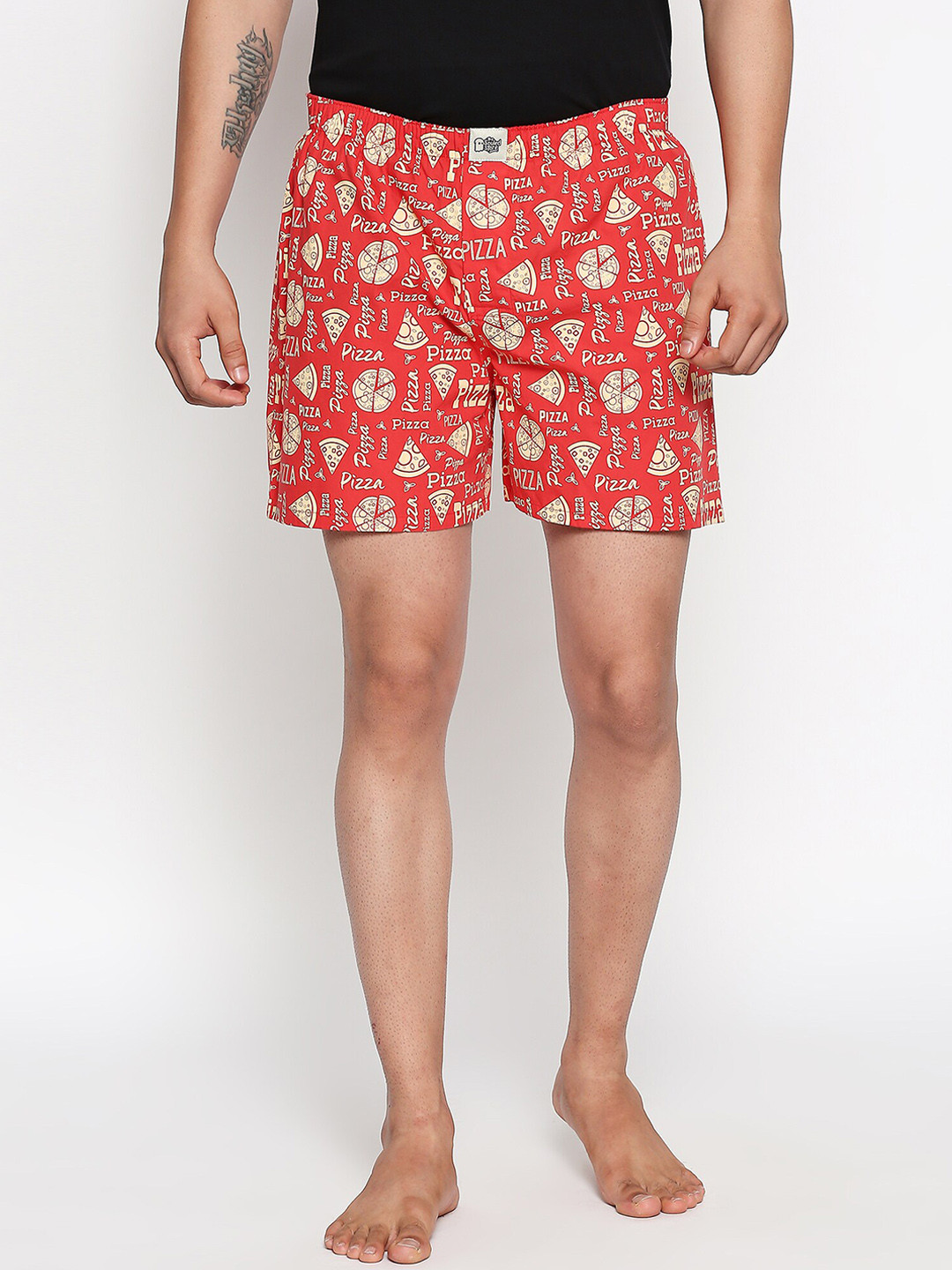 

The Souled Store Red & Beige Pizza Printed Bio-Washed Cotton Pure Cotton Boxers