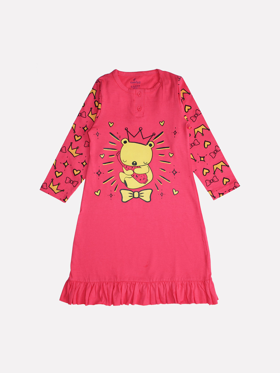 

KiddoPanti Girls Pink Printed Sustainable A-Line Dress
