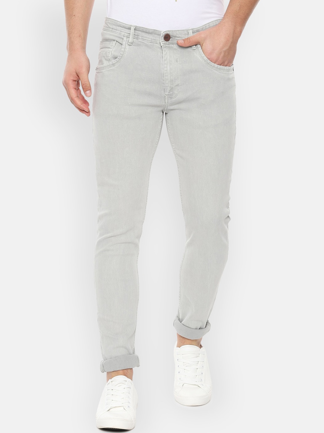 

V Dot Men Grey Skinny Fit Mid-Rise Clean Look Jeans