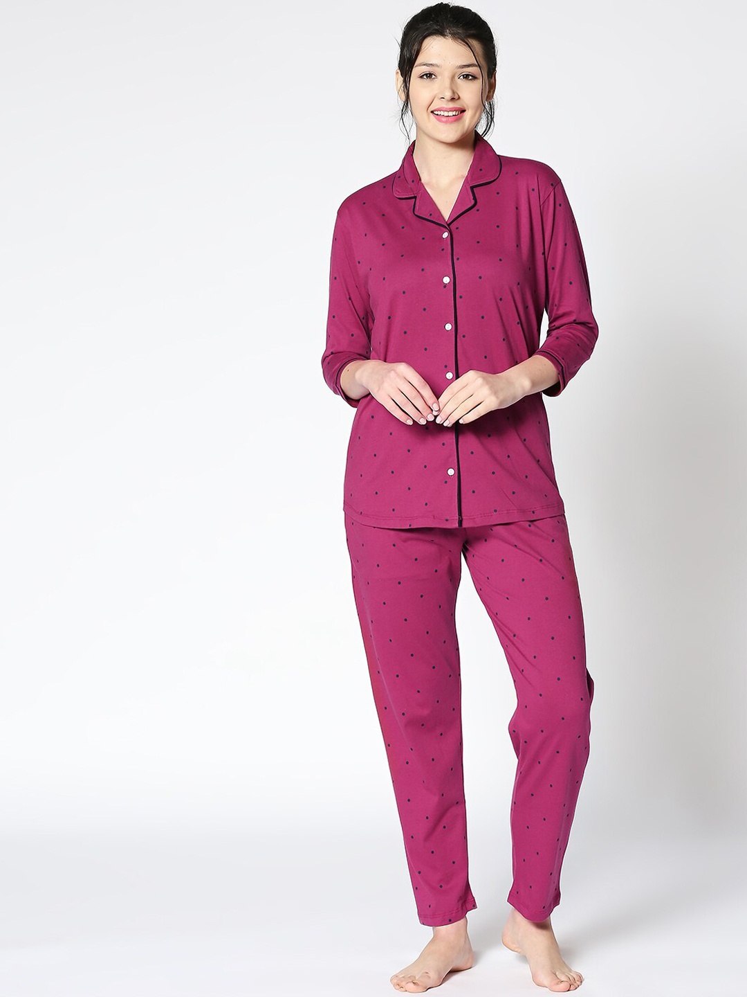 

I like me Women Purple & Black Printed Night suit