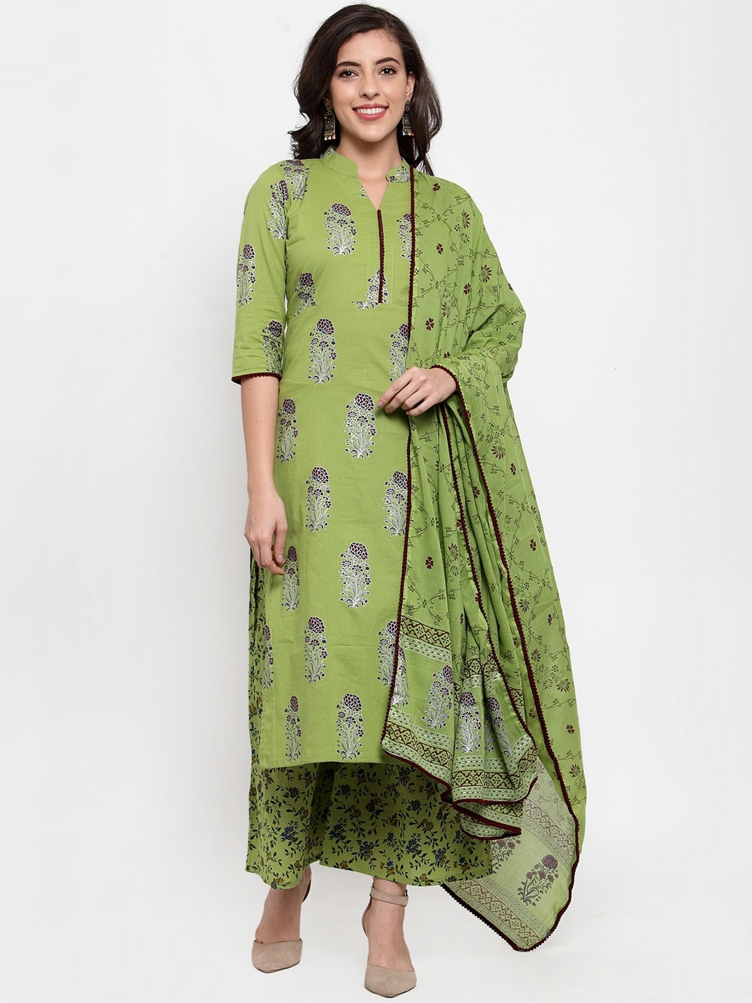 

Indibelle Women Green Embroidered Kurta with Palazzos & Dupatta