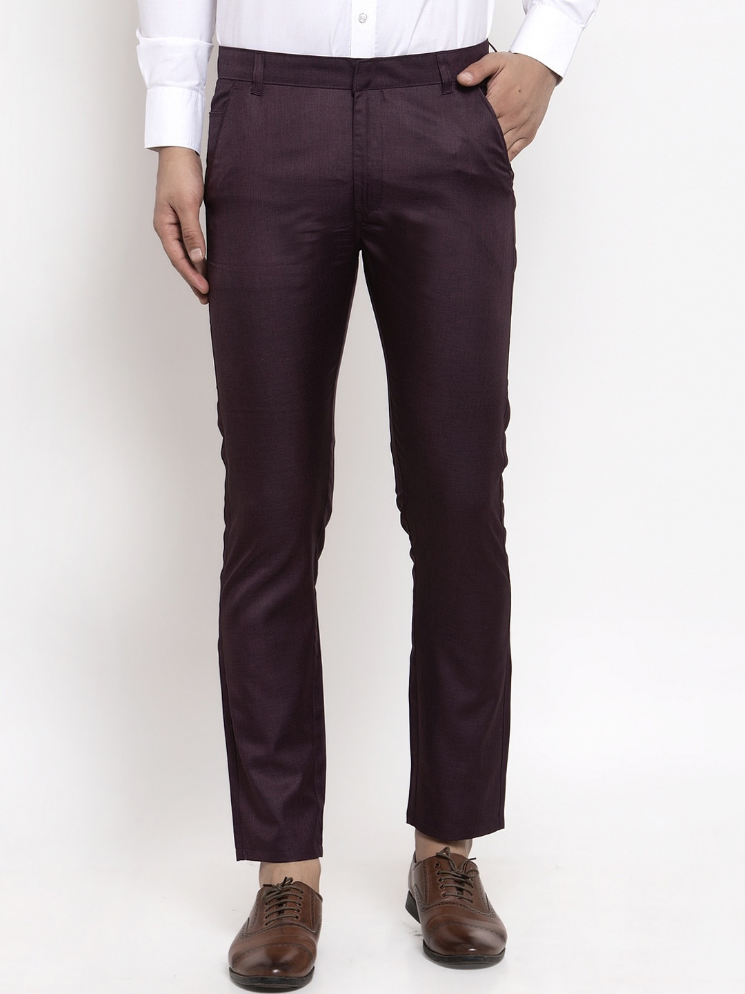 

JAINISH Men Purple Smart Slim Fit Solid Formal Trousers