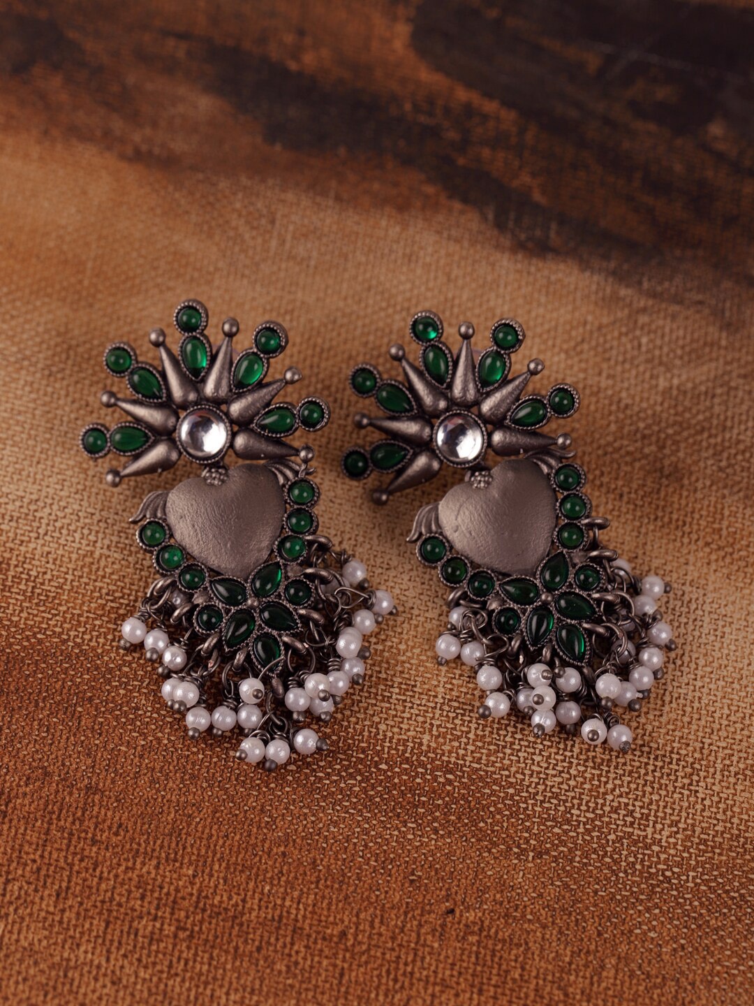 

Fabstreet Green & Silver Classic Drop Earrings