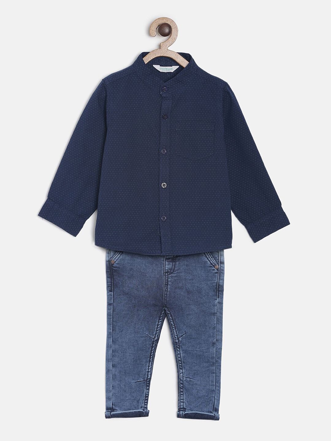 MINI KLUB Boys Navy Blue Printed Shirt with Trousers