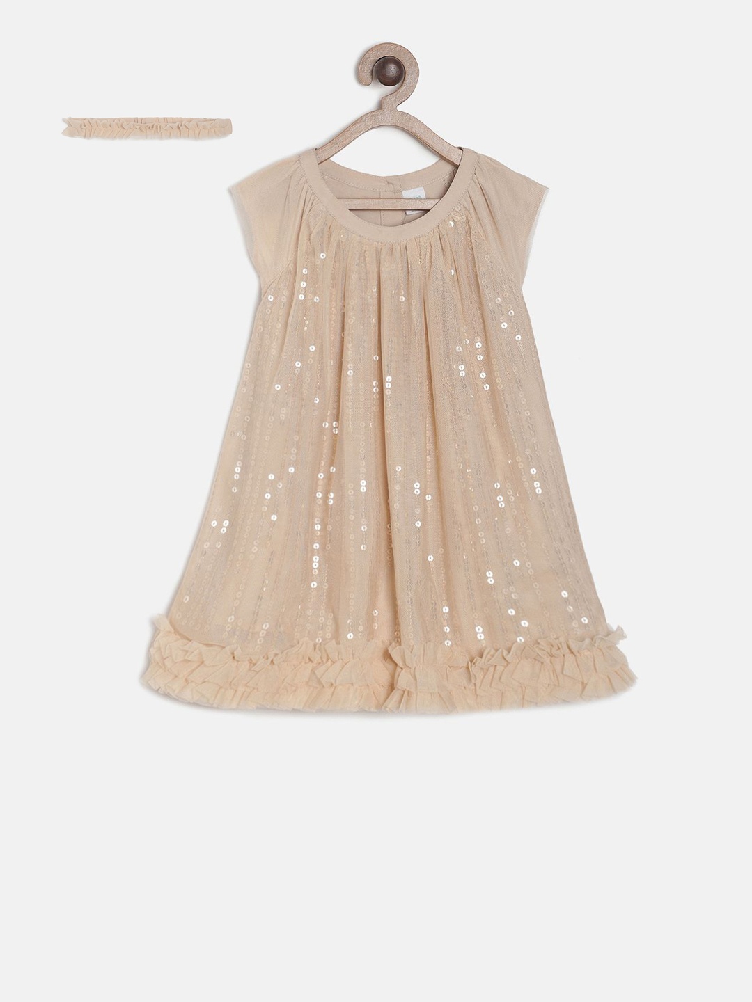

MINI KLUB Girls Nude-Coloured Embellished A-Line Dress