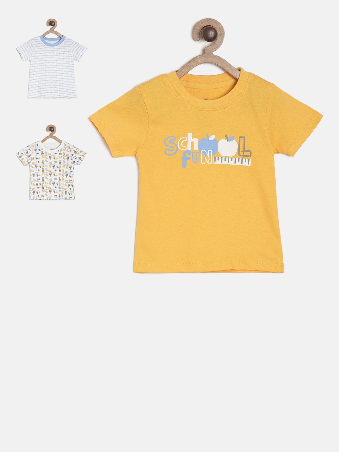 MINI KLUB Boys Multicoloured Pack of 3 Printed Round Neck T-shirt, Multi