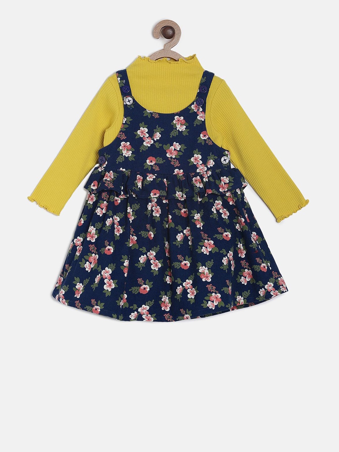 MINI KLUB Girls Navy Blue Printed Pinny Set